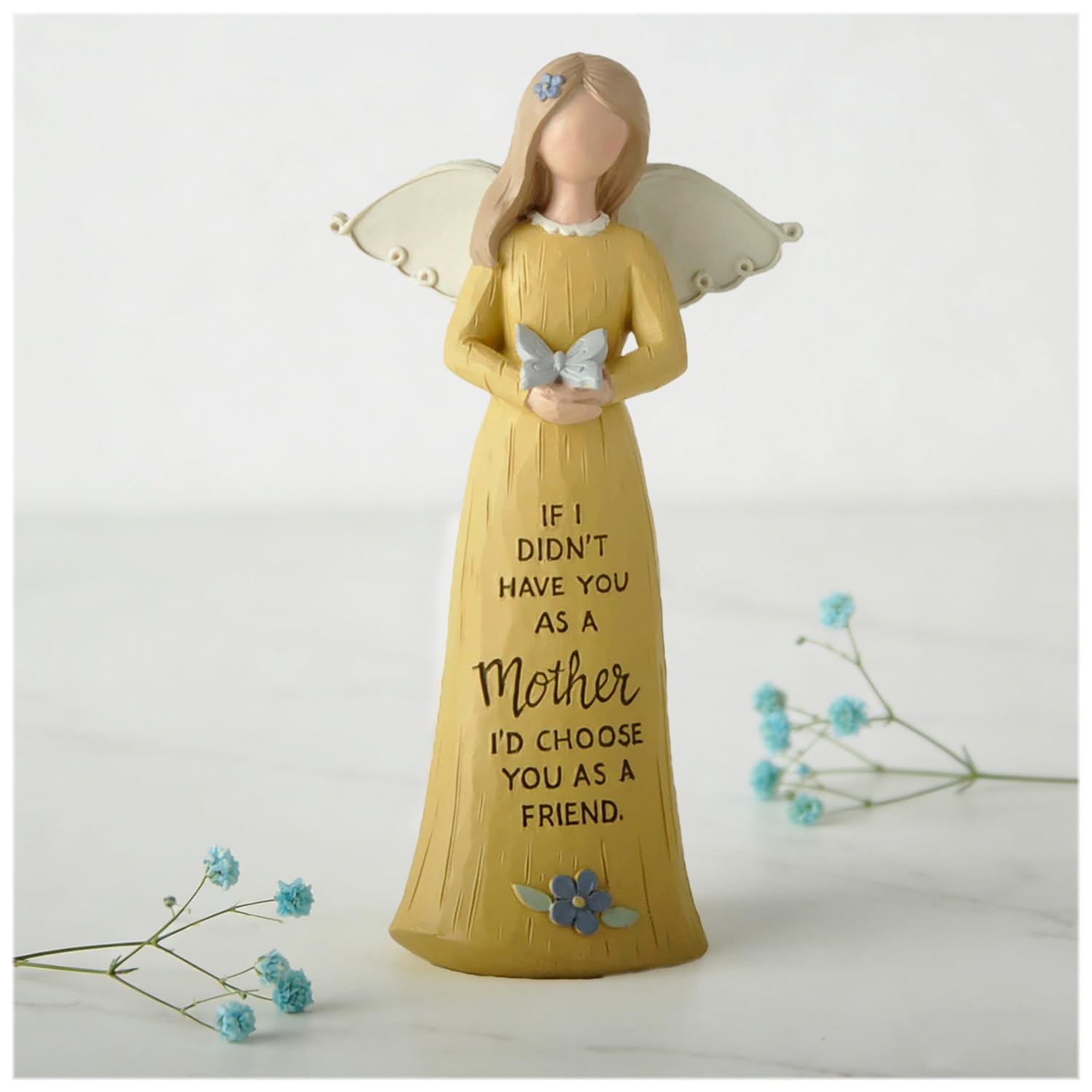 5.24'' Mother Angel Figurine with Butterfly – Resin Angel Statue with Quote, Sentimental Gift for Mom, Mother's Day Angel Decor, Angel Figurine for Gifts