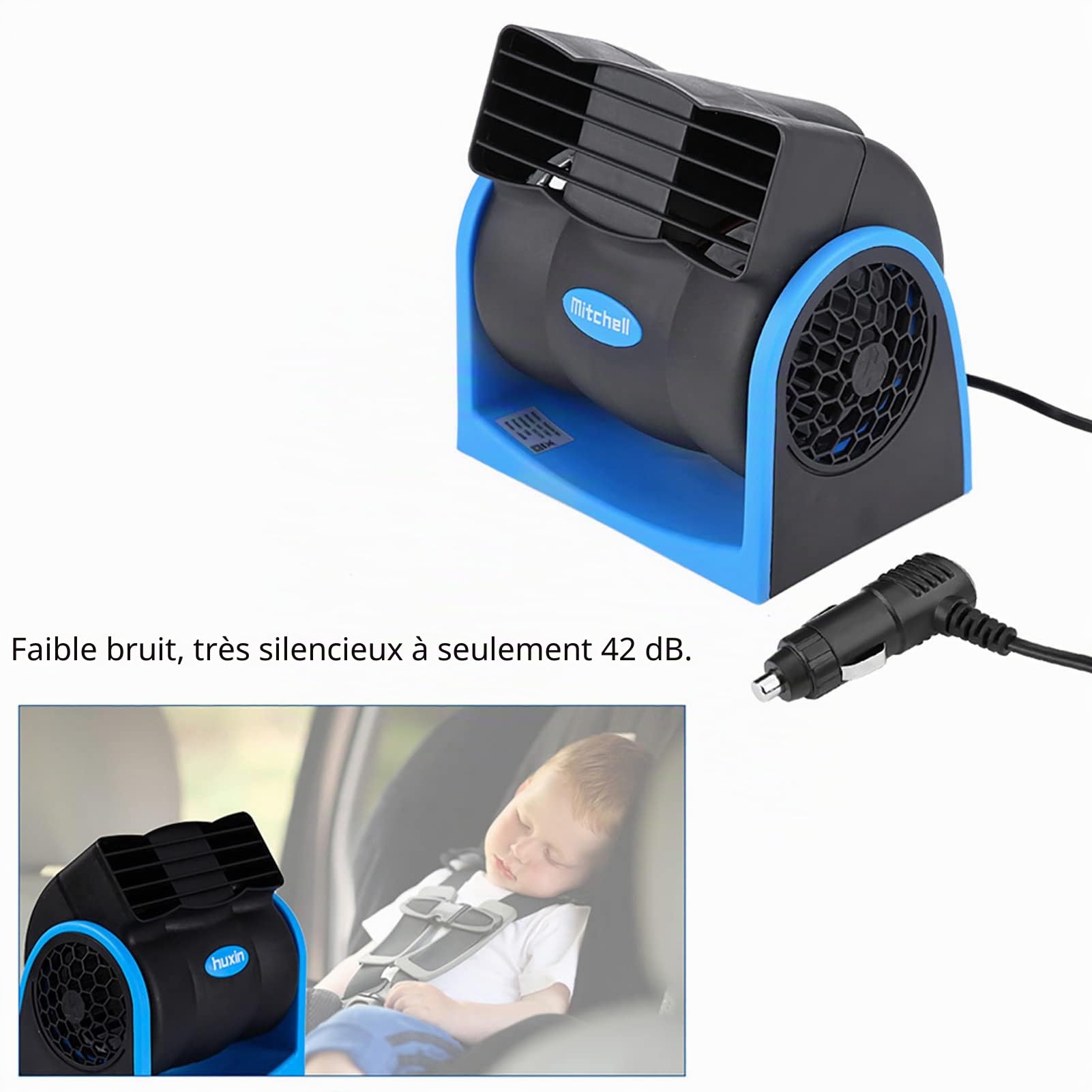 Wakects Ventilateur de Voiture, Circulateur d'air de Refroidissement de 12 V se Connectant à l'Allume-Cigare de Cigarette Faible Niveau de Bruit pour Voiture Camion Camionnette SUV RV Bateau