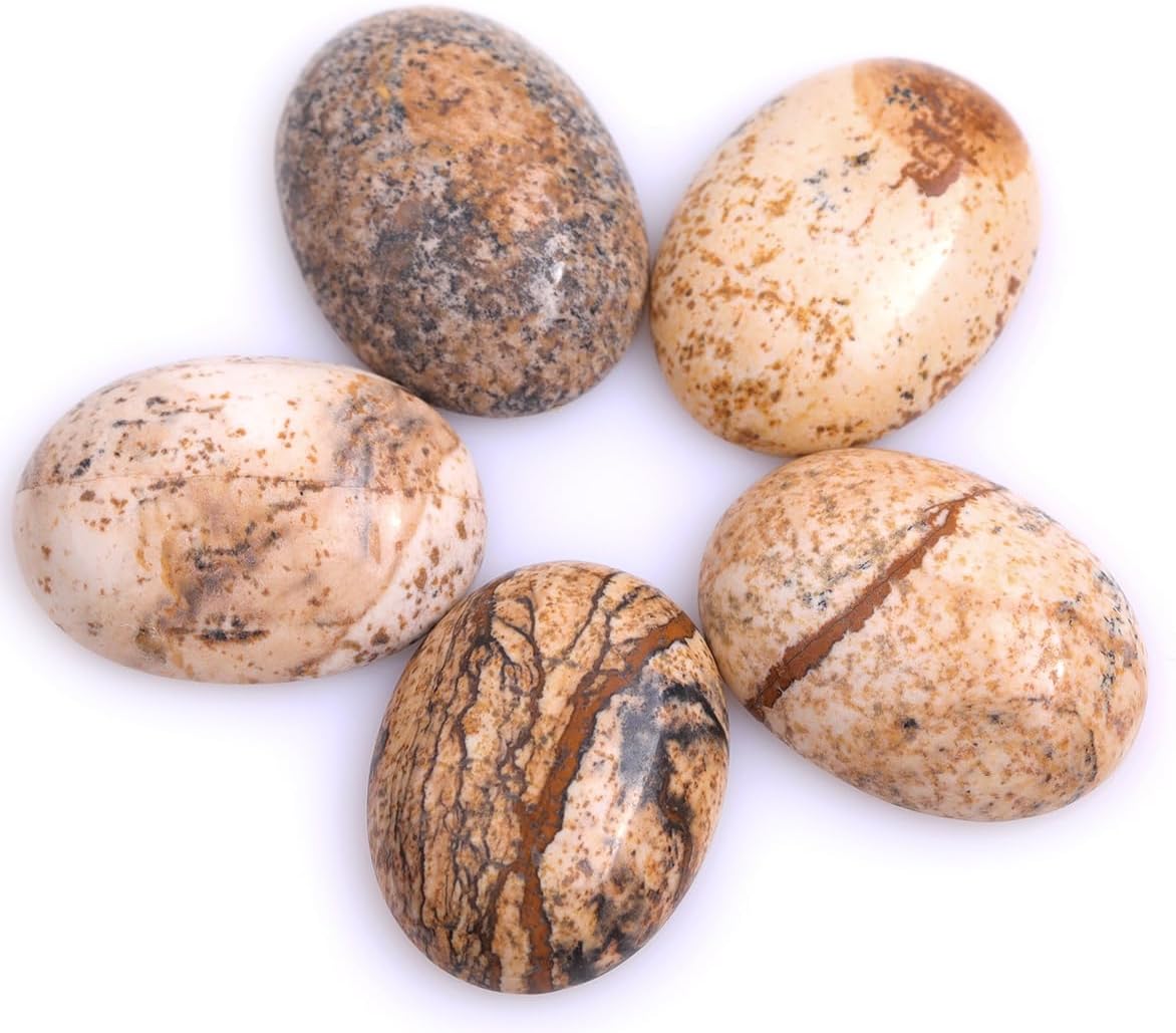 GEM-Inside Picture Jasper Gemstone Cabochon for Jewelry Crystal Flat Back Oval Semi Precious 5PCS 30x40mm CAB