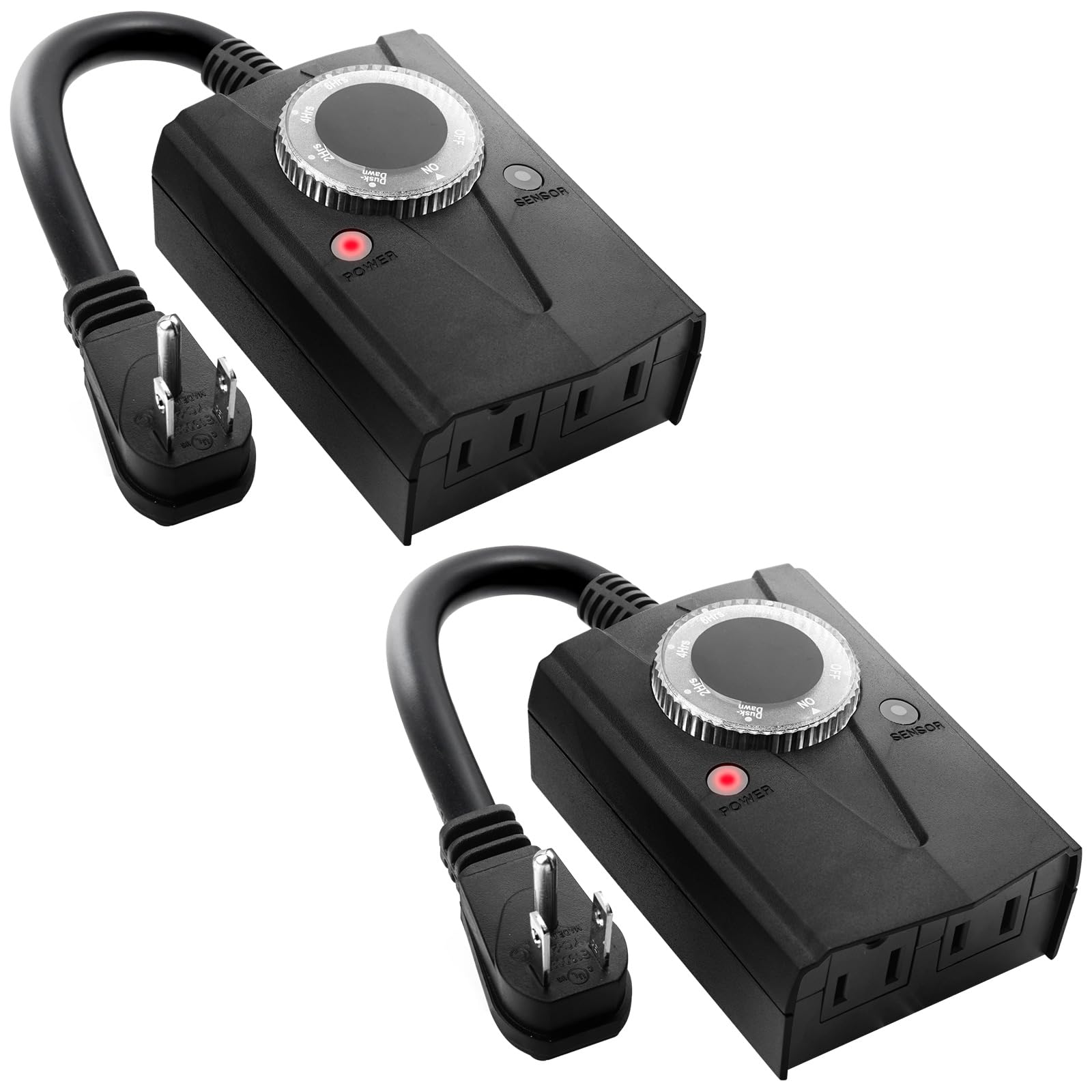 Outdoor Mechanical Light Timer Waterproof, Dusk to Dawn Plug in Timer Switch, Heavy Duty Countdown Electrical Outlets Timers for Halloween Christmas Holiday Lights Decor, 1/2 HP, UL Listed, 2PCS