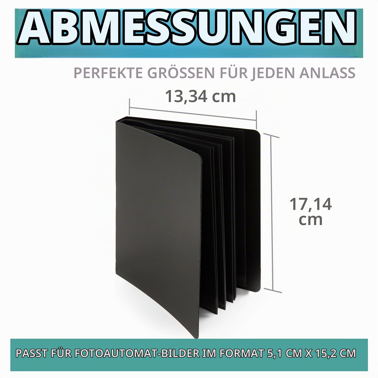 pbf Photo Booth Album | 2x6 Fotoalbum mit Bilderhüllen | 2x6 Streifen Erinnerungsbuch | Fotostreifenalbum | Hochzeitsfotoalbum für Fotoautomaten Bilder | 12 Seiten, für 48 Fotos (Schwarz, 1er-Pack)