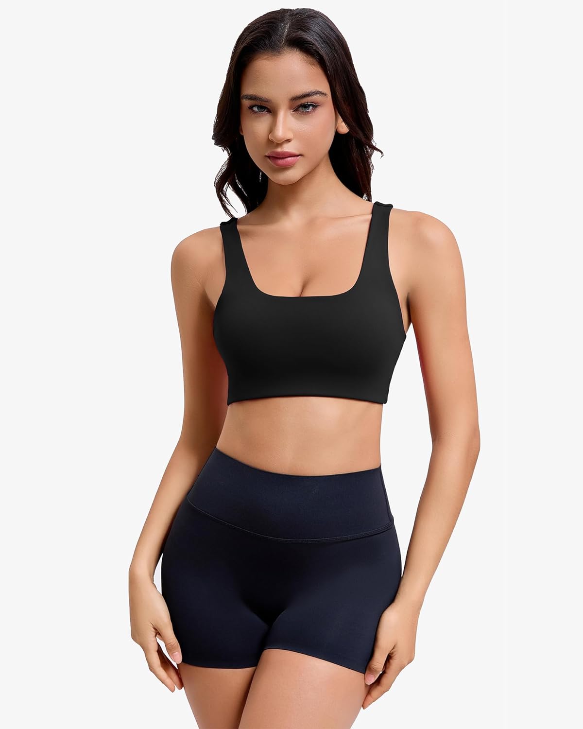 RIOJOY Sports Bras for Women, Double Lined Womens Sports Bras with Removable Pads, Racerback, Square Neck Gym Yoga Sport Bra - Image 2