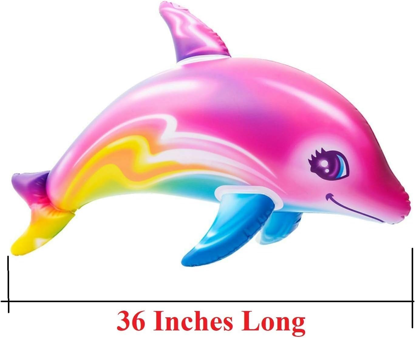 Large 36" Pink Rainbow Colorful Dolphin Inflatable Pool Toy (Pack) Inflate Beach Poolside Aquatic Themed Decor Birthday Party Decoration