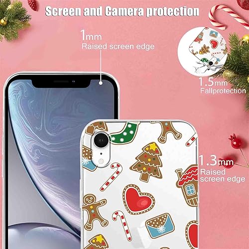 Miniatura 7 de Paquete de 2 fundas transparentes de Navidad para iPhone XR de 6.1 pulgadas, bonito patrón de bastones de caramelo de Navidad, resistente al