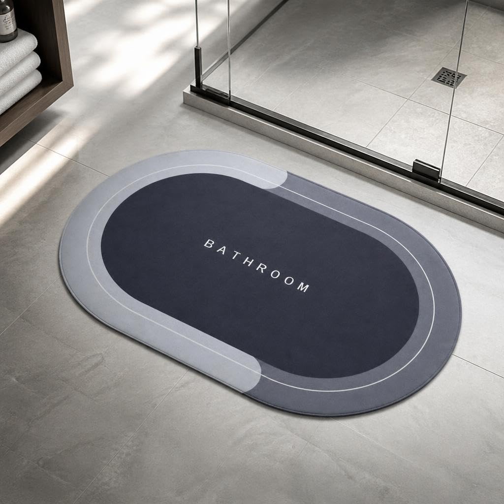 Madam Goverdi Kolay Kuruyan Banyo Paspası duştan sonra ıslak zeminlerde kaymayı önleyerek banyonuzu temiz tutan su emici oval mat 58x37 cm