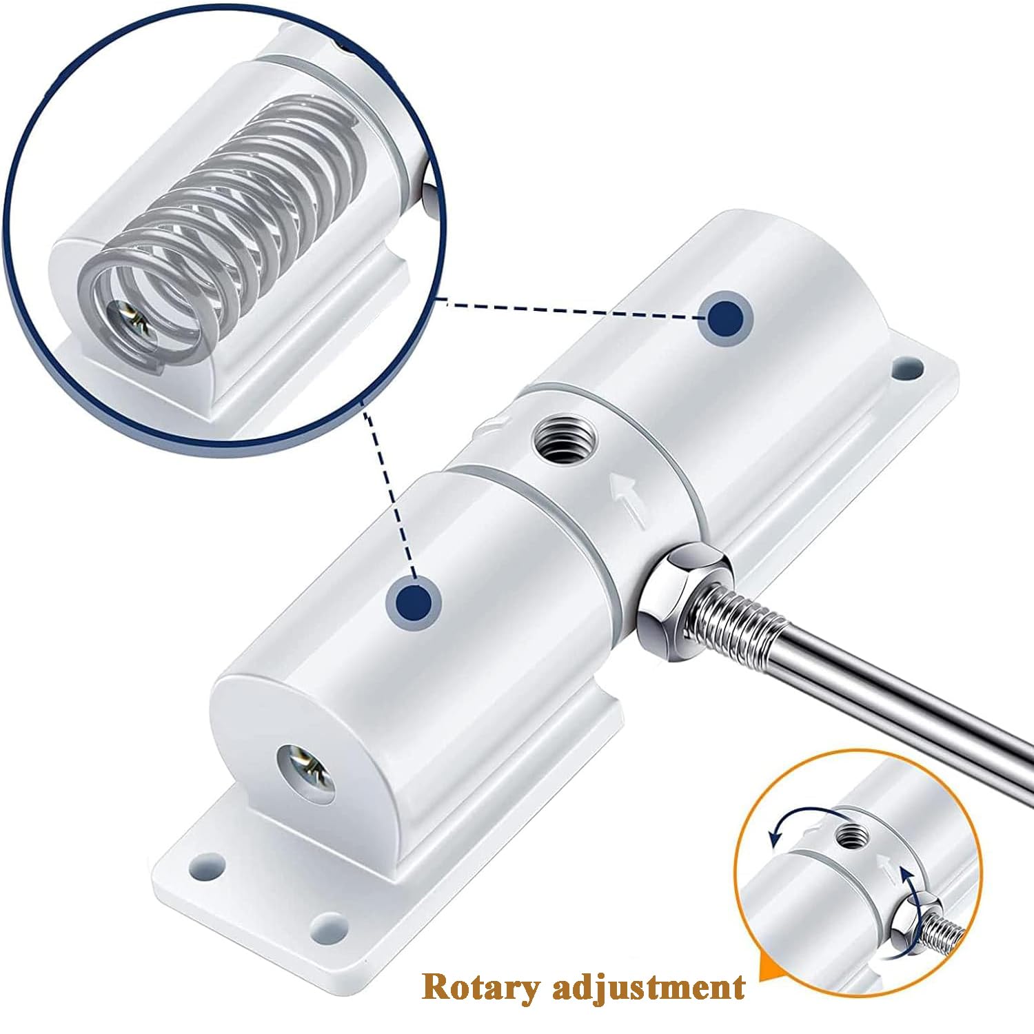 PCKOBEVER Spring Door Closer,Safety Automatic Door Closer,Adjustable Door Spring Closer Door Stopper for Commercial & Home Use,Quiet Auto Door Closing with Adjusting Rod and Screws (White) - Image 2
