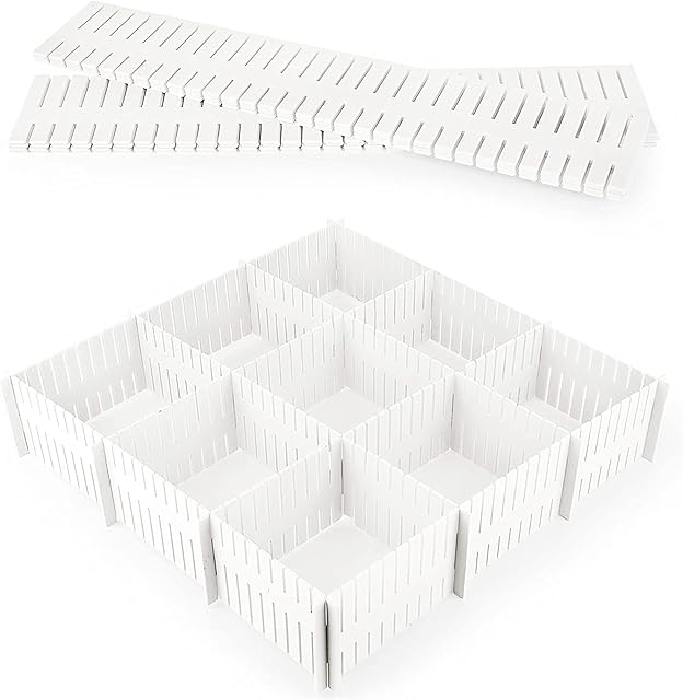 VOSSOT 8Pcs Drawer Dividers, Plastic Drawer Storage Organizer, DIY Adjustable Grid Drawer Separators, White Flexible Household Separators for Office Supplies, Bedroom, Kitchen(32 * 7cm/14.6 * 2.8in)