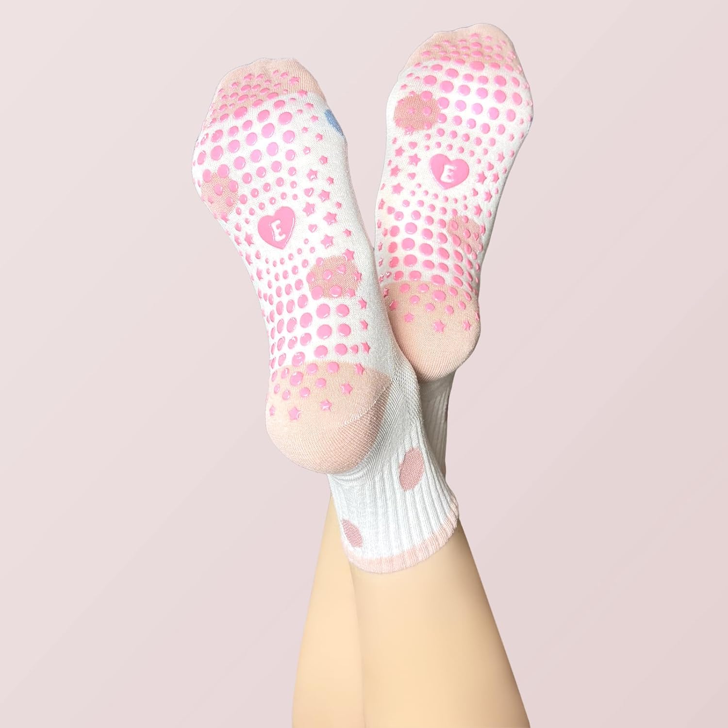 Cute Yoga Socks for Women, Non Slip Grip Pilates Barre Crew Socks with Heart Bow, US Size 5-9 - Image 7