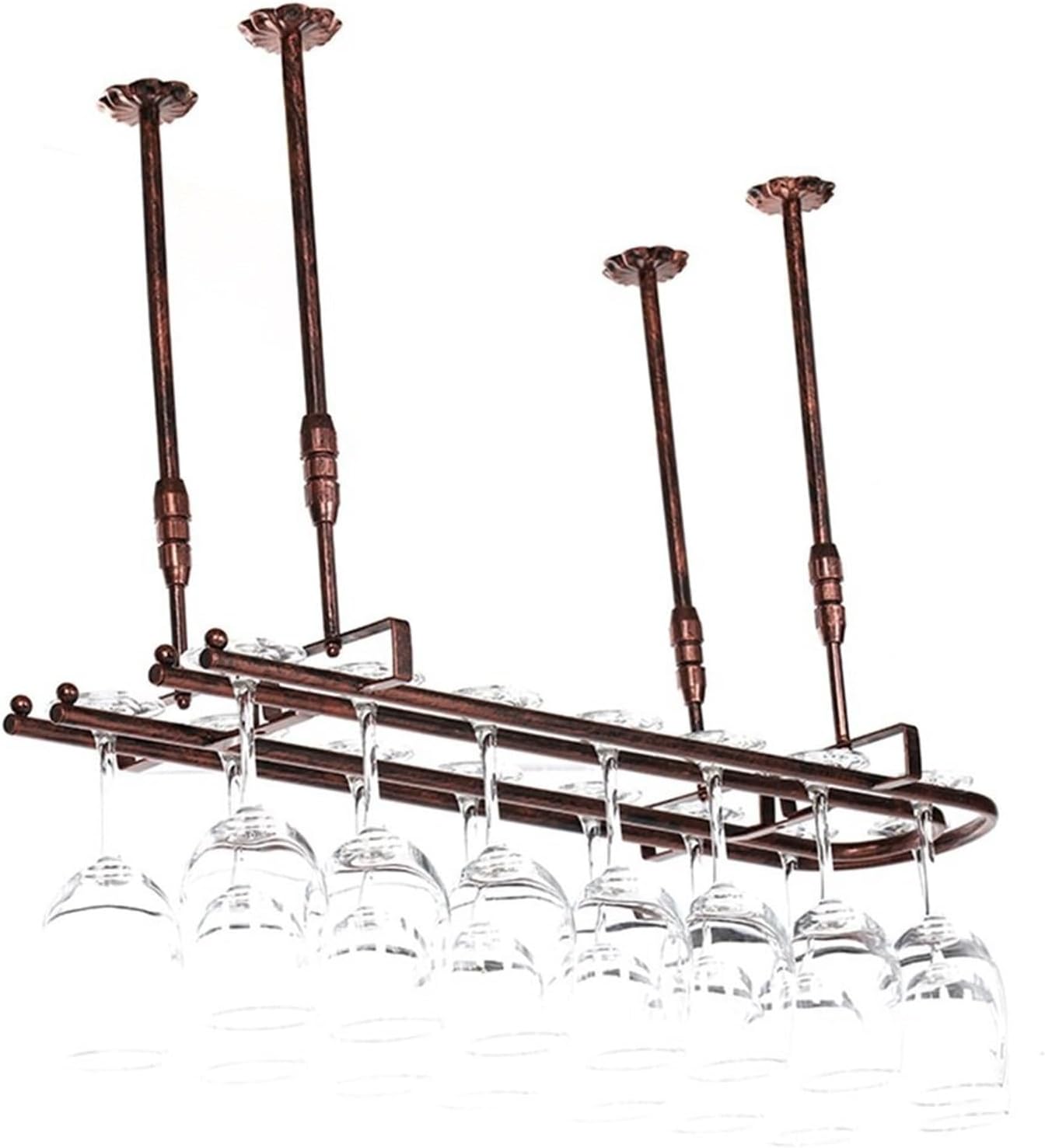 ワインラック U型工業用ワインラック、ボトル＆グラスホルダー付き | 壁取り付けロフトレトロアイアンメタル - 高さ調節可能（30-