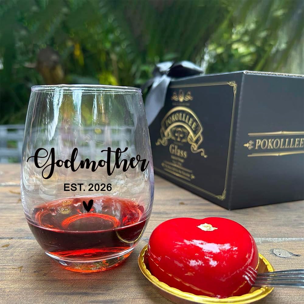 EST 2026 New Godmother Wine Glass First Time Godmother Gifts, Godmom to Be Pregnancy Announcement Wine Bag, Novelty Baptism Wine Glass Gift for Godmom - Image 2