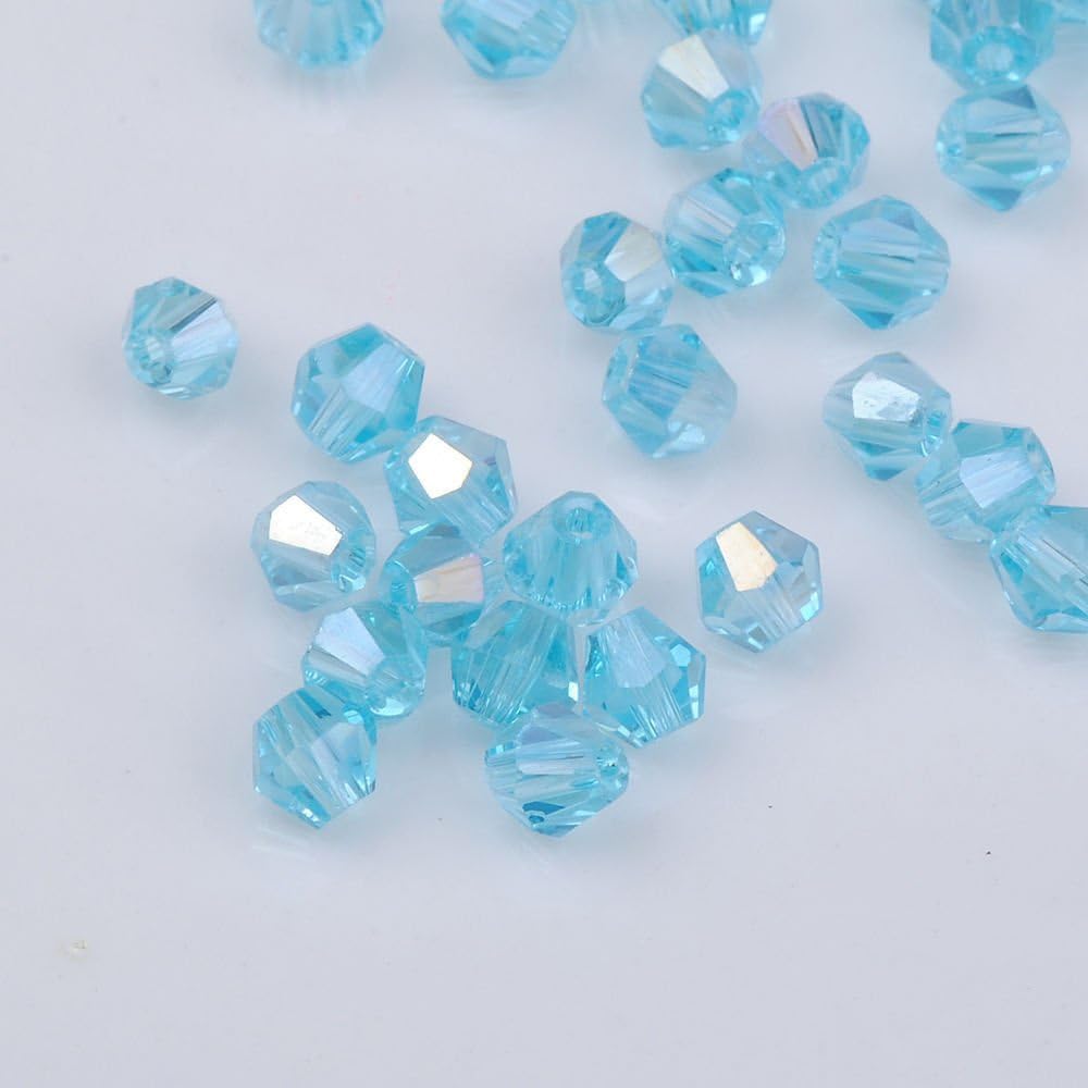DIY 4mm 1000Pcs Bulk Faceted Bicone Crystal Glass Beads with Container Box Beads for Making Jewelry (Sky Blue)