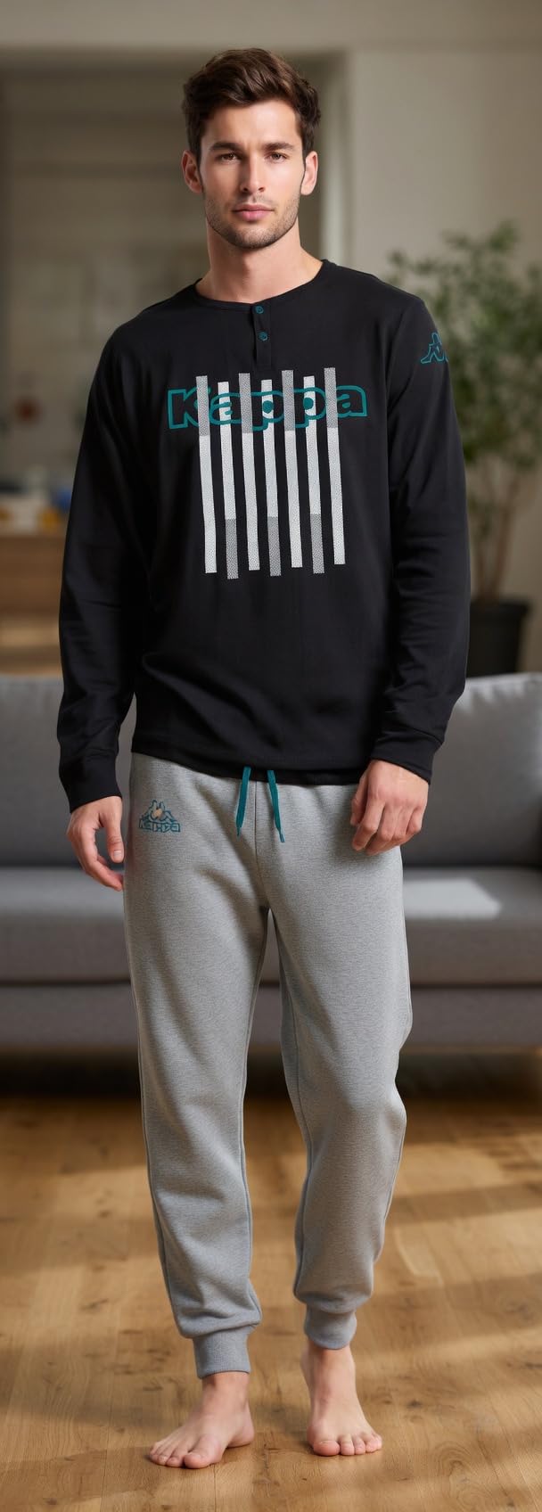 Kappa Pigiama Uomo Cotone Lungo - Pigiama Uomo Cotone Leggero Estivo Manica Lunga - 3