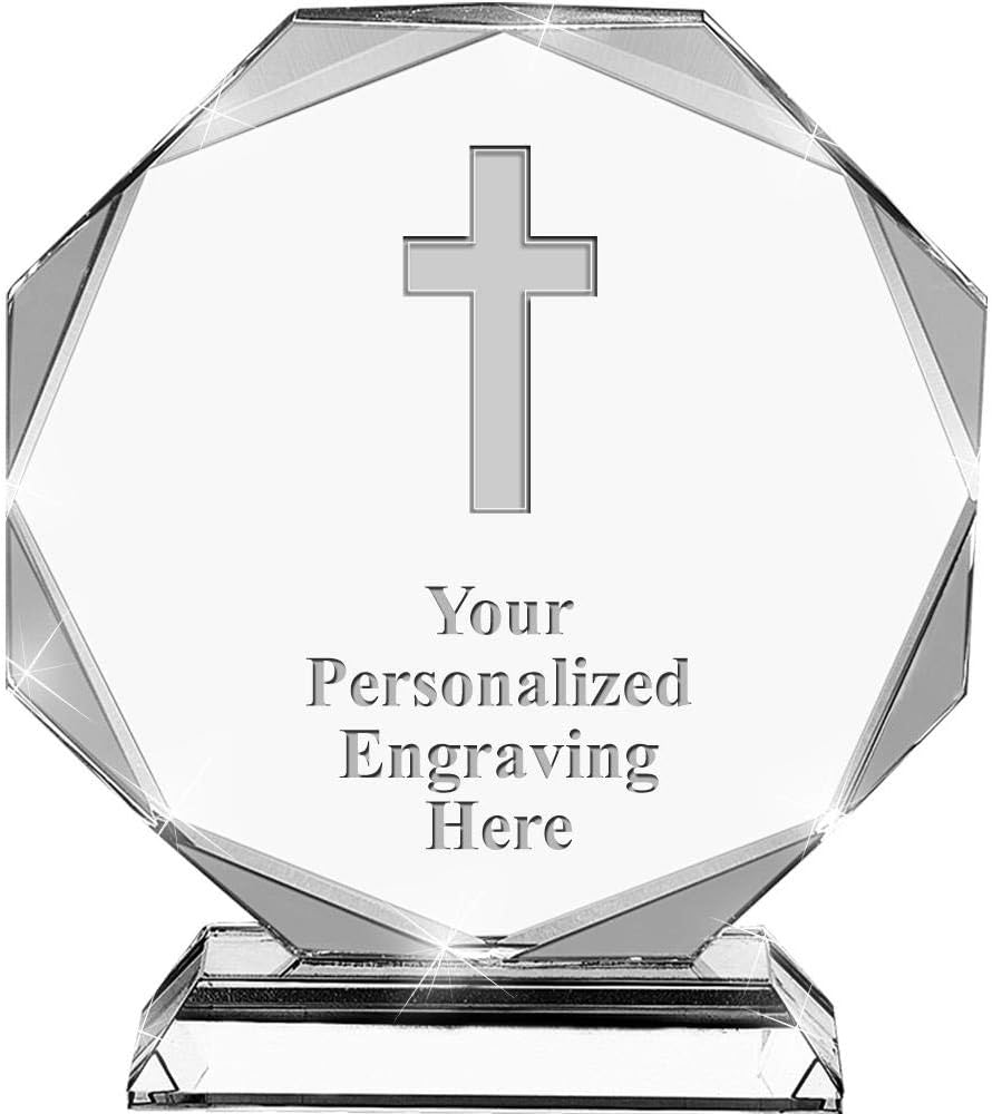 Religious Cross Crystal Awards, 6.75" Custom Religious Cross Award With Engraving Included