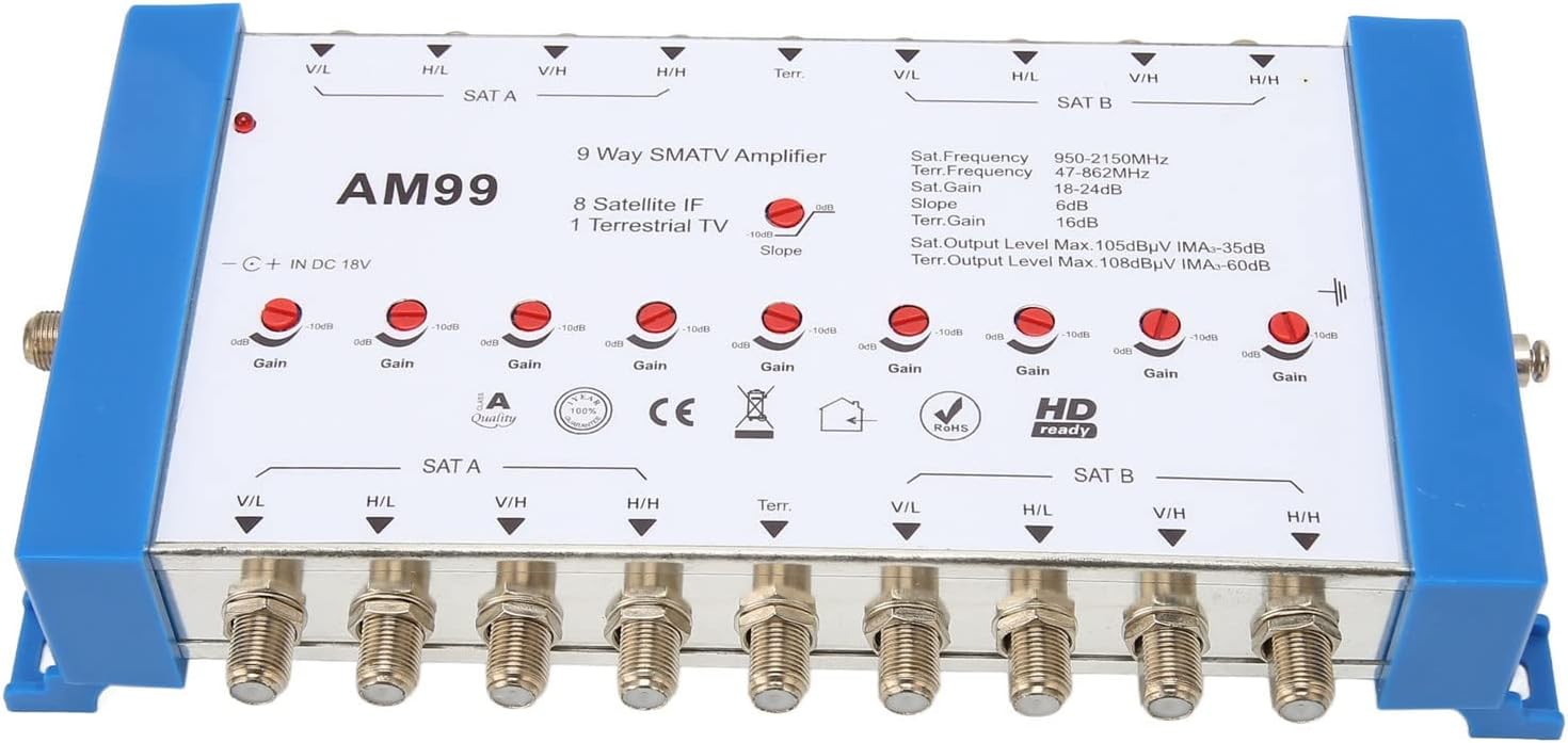 9 Way Satellite TV Splitter, Metal Shell 10dB Return Loss