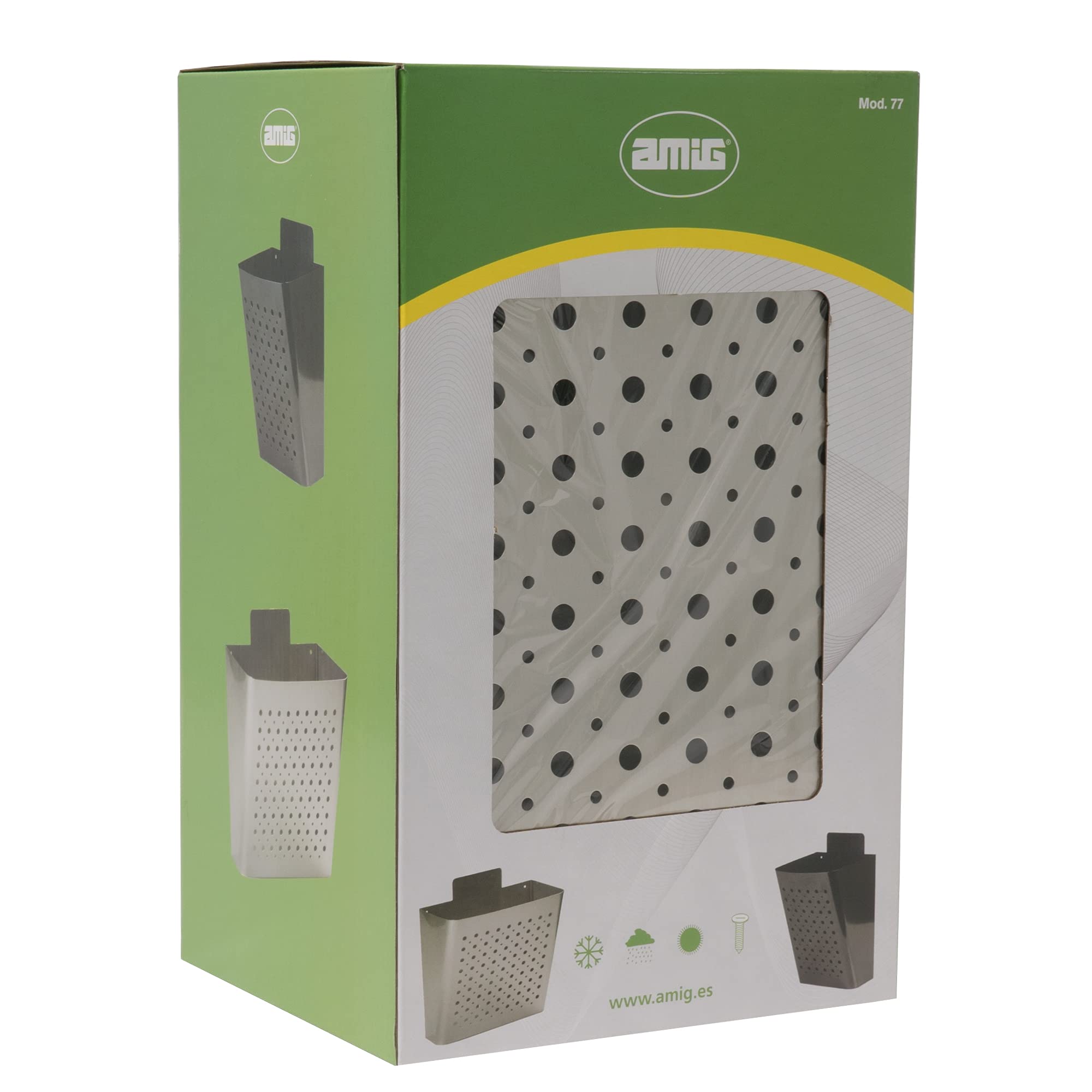 Amig - Cesta de publicidad - Buzón para Publicidad con Rejilla Frontal - Uso exterior - Resistente a la corrosión - Acero inoxidable - Plateado - 22 x 36 x 19 cm
