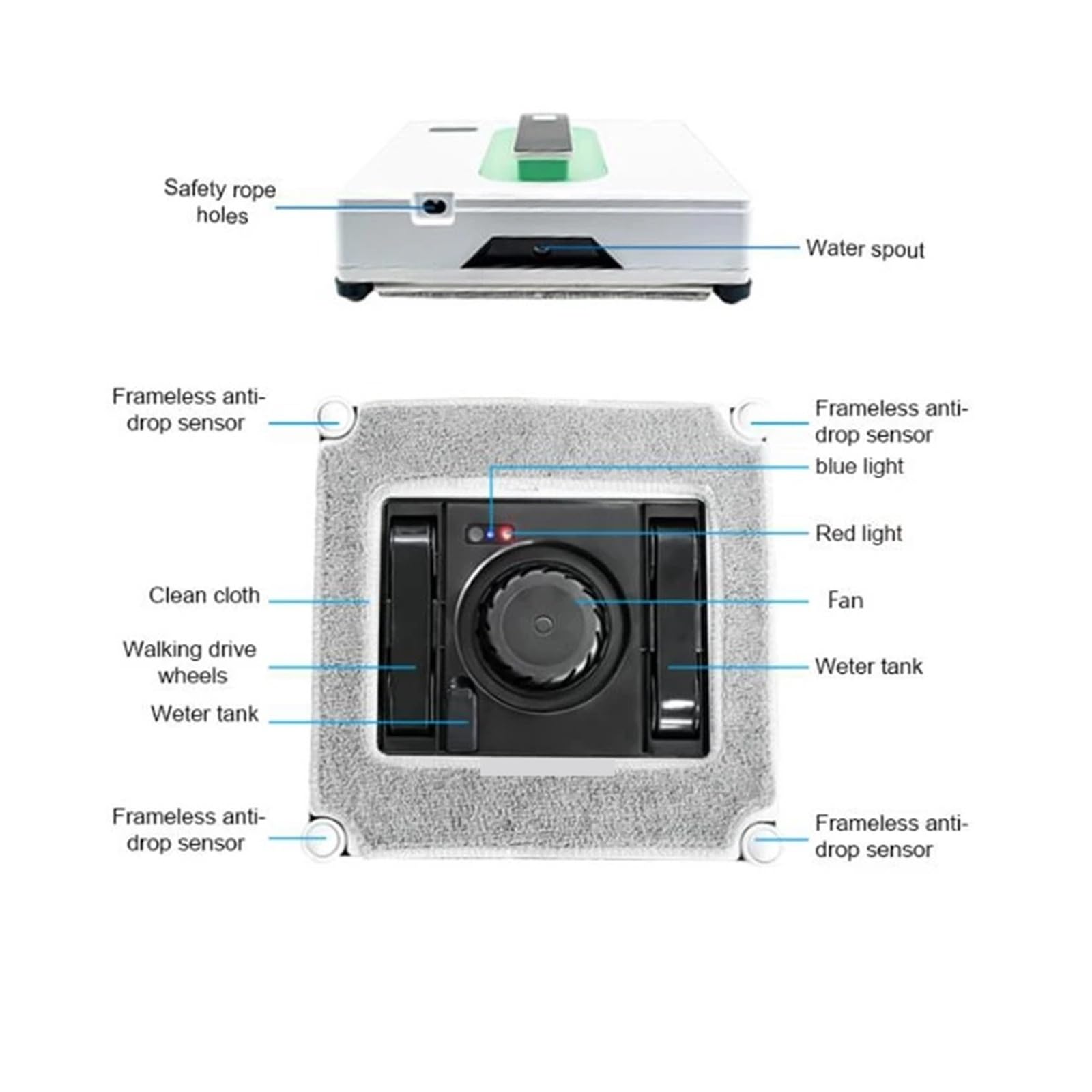 Robot limpiacristales eléctrico con pulverizador de Agua automático y Control Remoto. Limpia Cristales y Azulejos en Altura con múltiples Modos.