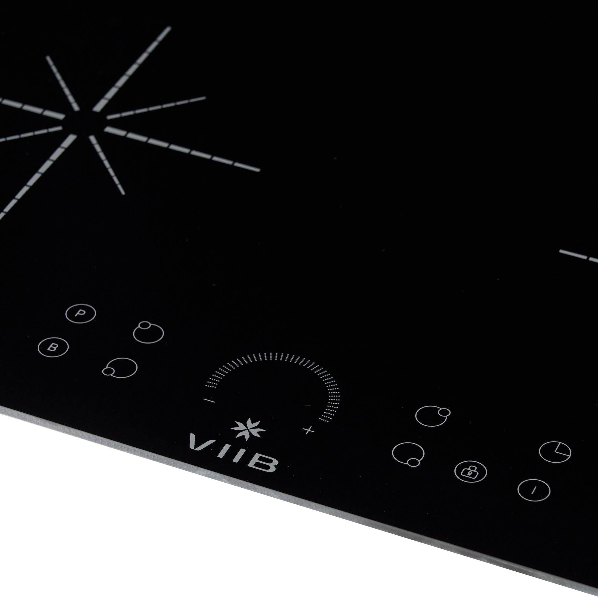 VIIB Induction Hob 60cm, 4 Zone Electric Cooktop, 7000W Built-In Hob, Hardwired Installation (No Plug), Touch Control, Booster, Timer, Child Lock, Auto Shut-Off, Black Glass – Star Burst Zone Design — view 3