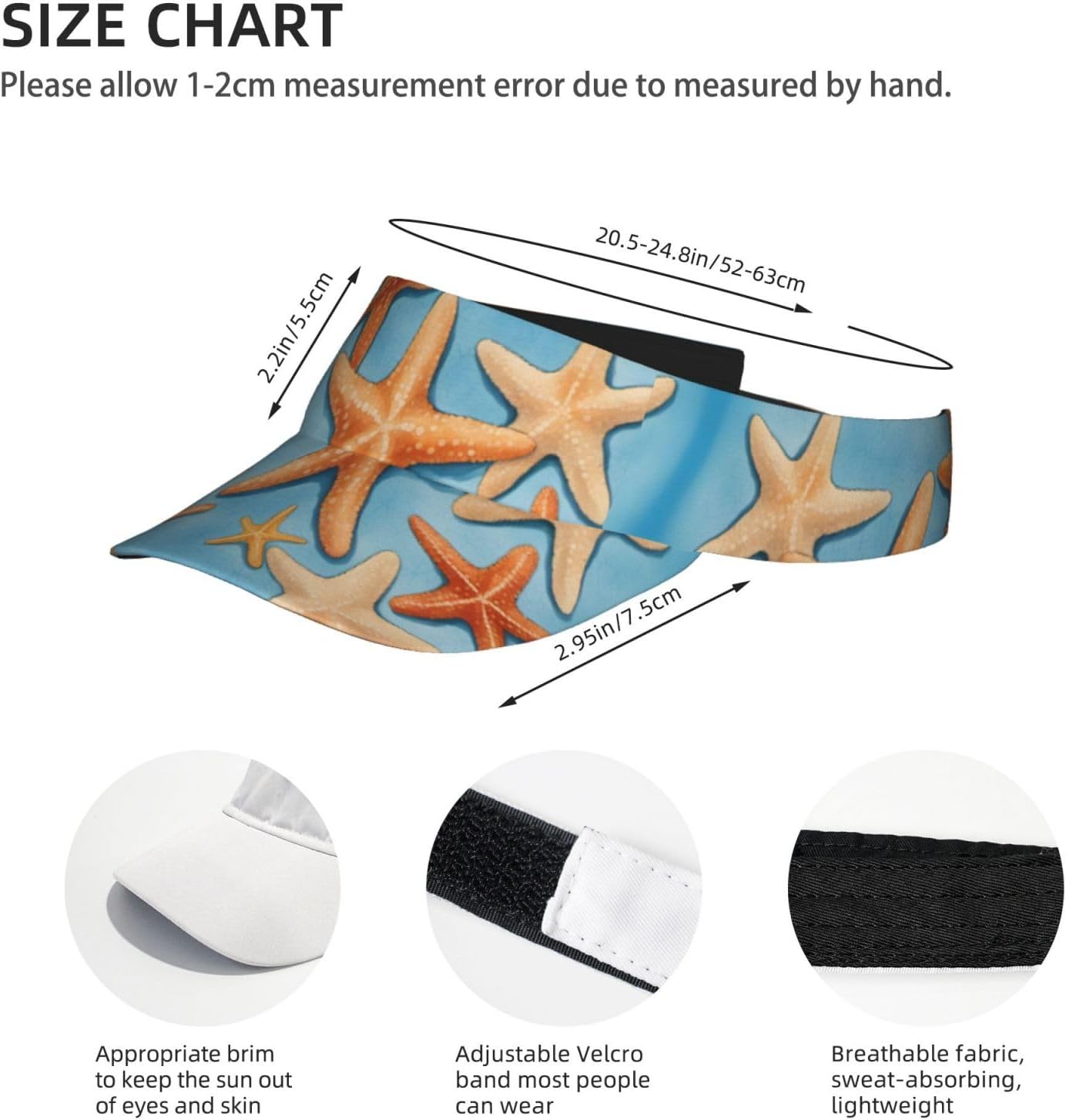 Blue Background Starfish Print Sport Sun Visor Hats Adjustable Empty Top Baseball Cap Ball Caps Sun Hat for Women and Men