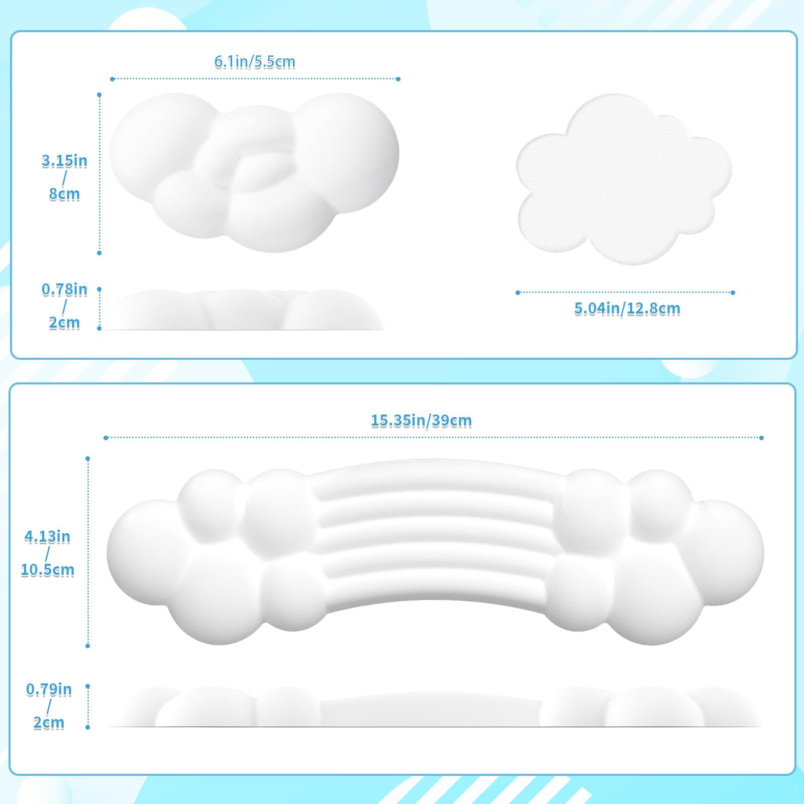 Zestaw Podpórek pod Nadgarstek do Klawiatury i Myszy - Keyboard Wrist Rest + Mouse Wrist Pad + Coaster, Pianka z Pamięcią Ergonomiczna Odkładka Pod Nadgarstek do Laptopa, Biura, Pracy, Gier - Biała