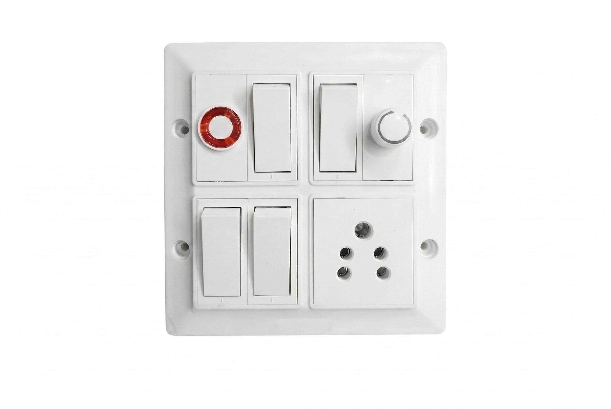 Modular Surface Mount Switch Board, White, 4 Switch with Fan Regulator and Indicator, Anchor/CONA Switches, Plastic, 10x20x12 cm, Matte Finish-image-26