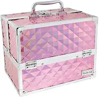 Maleta de Maquiagem Joias Vazia 6 Bandejas Com Fechadura COR:ROSA