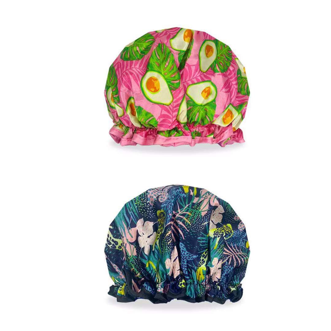 2 PACK Large Size Shower Caps, Double Layered Bath Caps Hat for Women, Waterproof & Adjustable Shower Cap