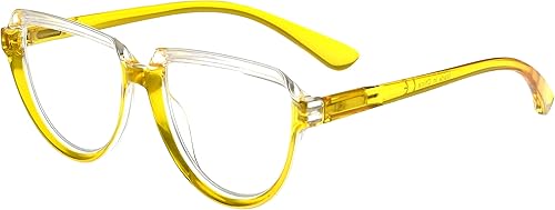 Eyekepper Gafas para mujer leyendo marco grande - Lectores de diseño de media luna para mujer de gran tamaño, Transparente, amarillo