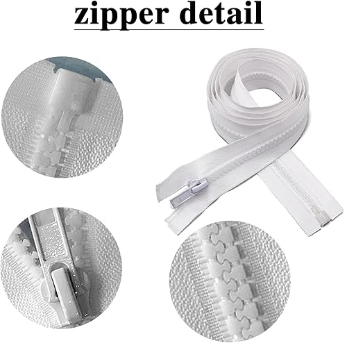 Miniatura 6 de Sawoake 2 cremalleras separadoras #5 de 17 pulgadas para chaquetas de costura, chaqueta con cremallera, cremalleras de plástico moldeado blanco,