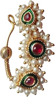 ArtNestCrafted Golden Brass | Maharashtrian Pearl Nose Ring Or Nathiya | Traditional Indian Bridal Jewelry | Hypoallergenic Ethnic Nose Pin (N24)