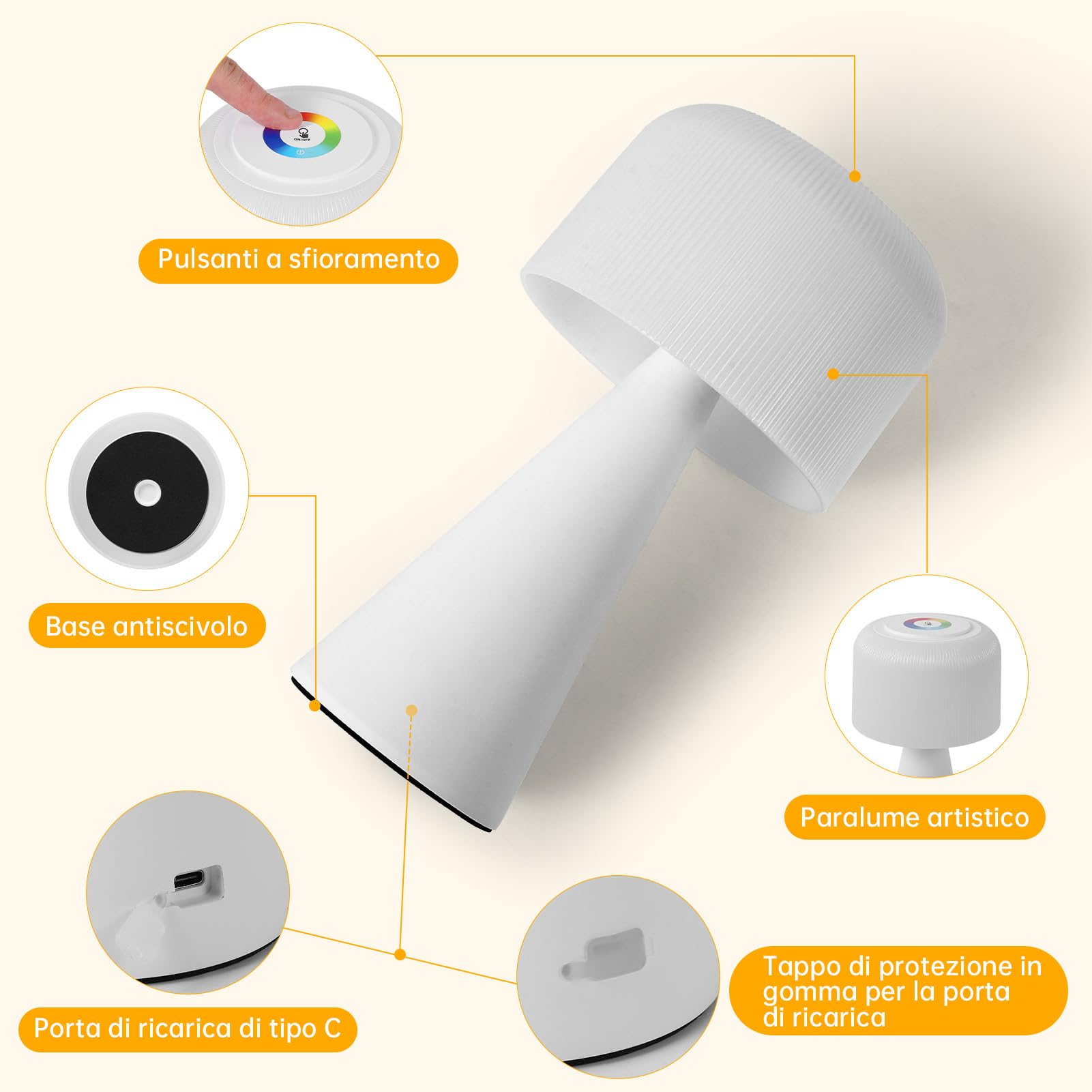 Lampa Da Tavolo A Fungo Ricaricabile WOWDSGN - Dimmerabile, RGB, Impermeabile IP44 Per Interni Ed Esterni - Foto 10