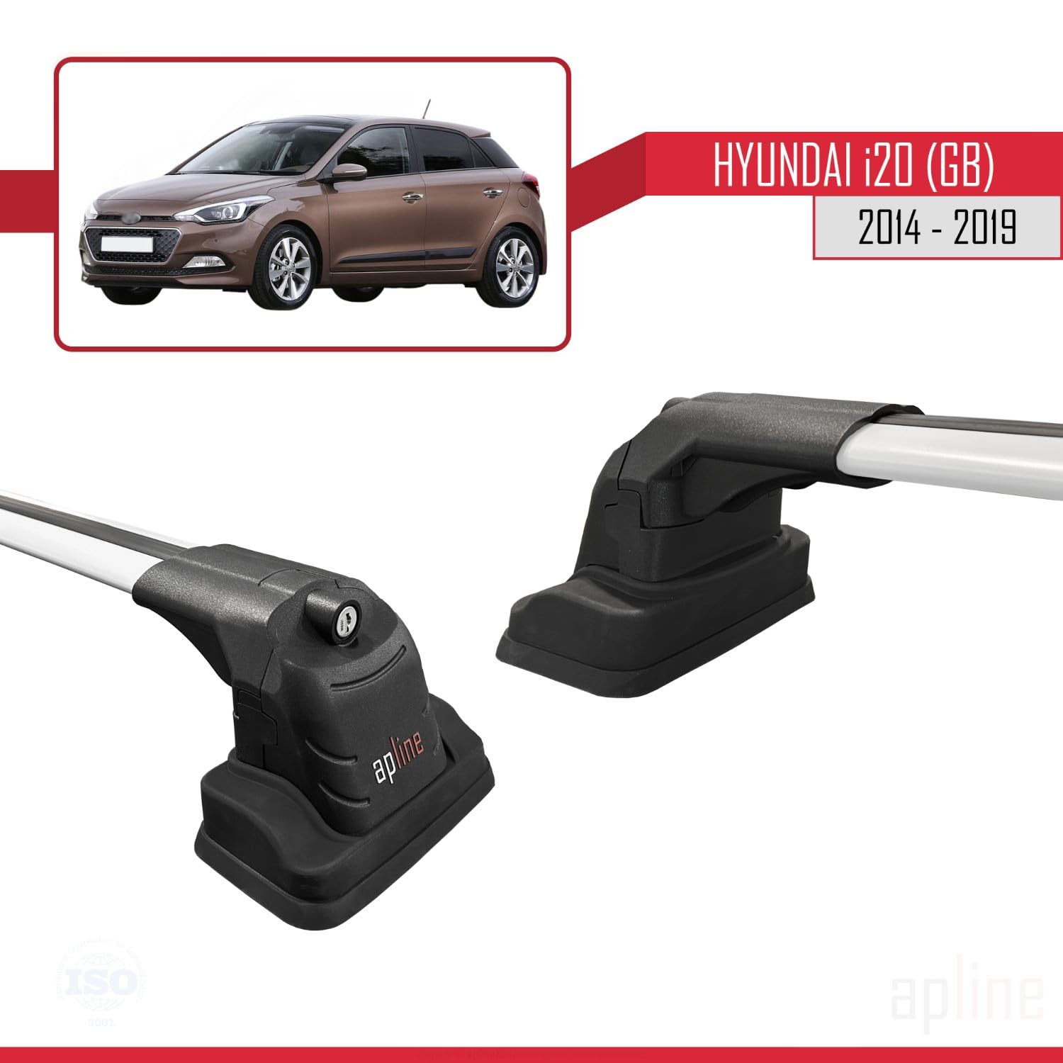 Compatible con Hyundai i20 (GB) 2014-2020 Modelo Ace-3 Barra de Techo Auto Portaequipajes Barras Transversales Gris Aluminio 2 Barras