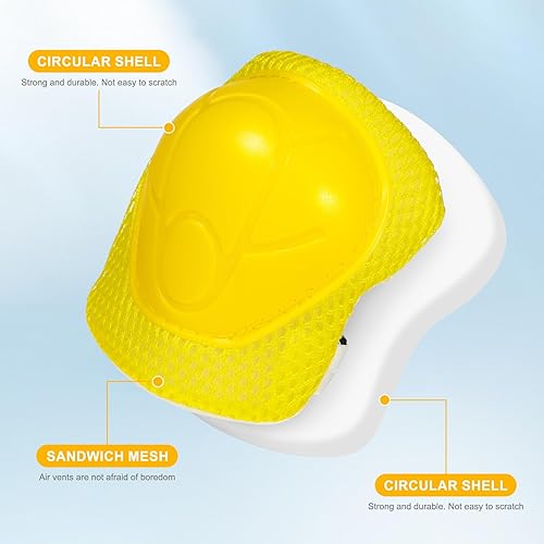 Miniatura 3 de WINOMO Juego de 6 rodilleras, coderas, muñequeras para ciclismo, patinaje, deportes, almohadillas para niños y adultos, color amarillo