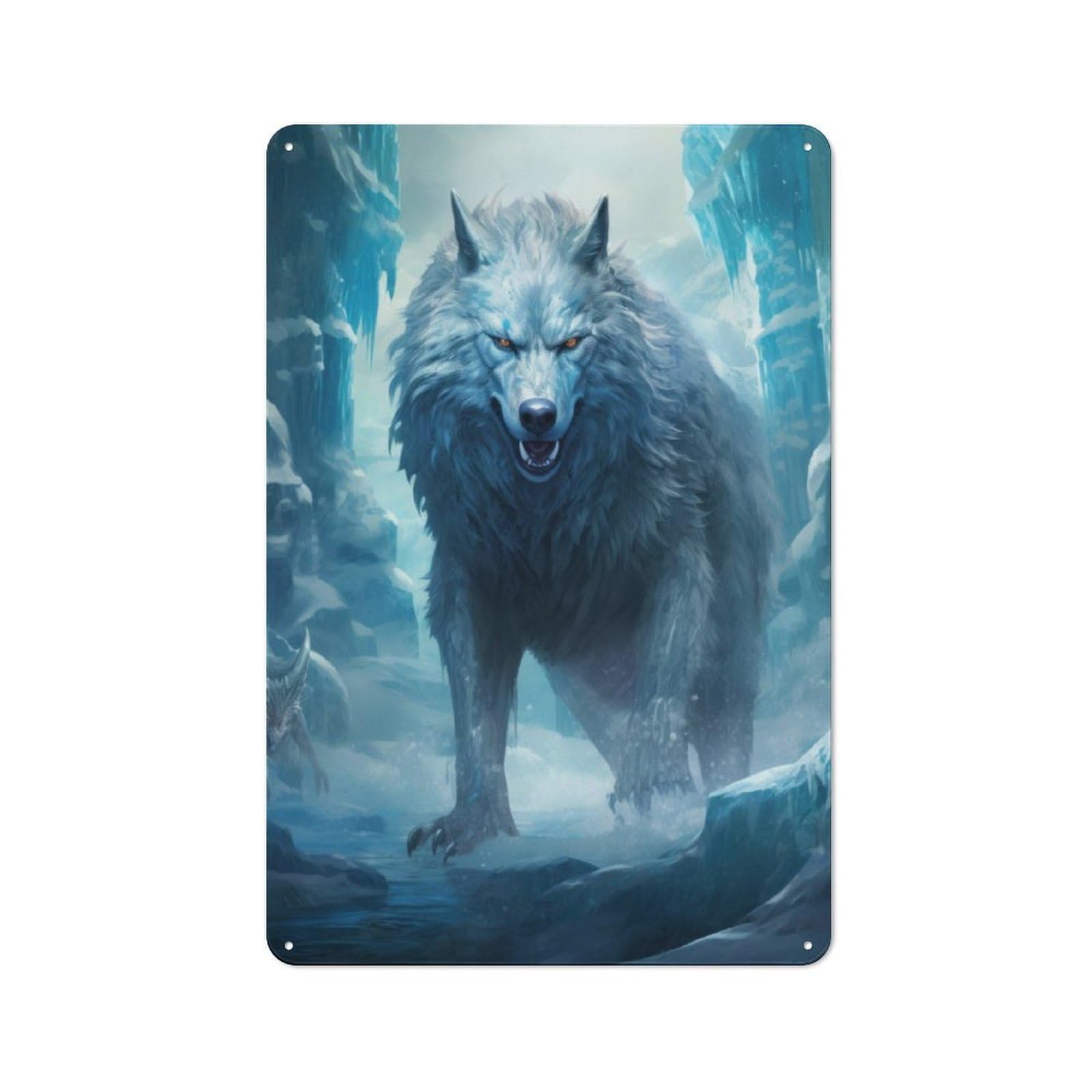Junmoney Frozen Wolf In Ice World Metal Sign 30X20cm With For Workshop Wall, Rustic Decor, For Garage, Workshop And Man Cave Decoration