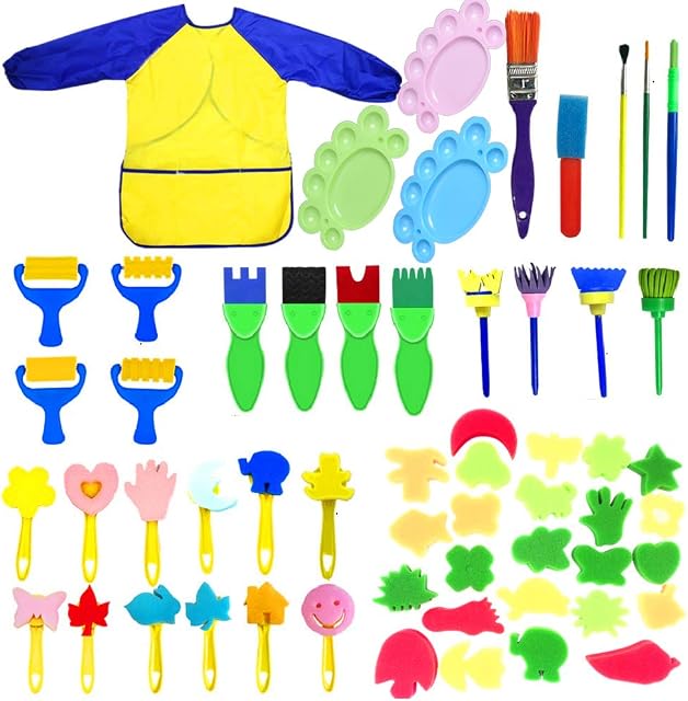 Fycooler Sponge Paint Brushes Kits, 57 Pcs Kids Painting Brushes Drawing Tools Kits, Children Early DIY Learning Paint Sets for Kids Arts and Crafts for Toddlers