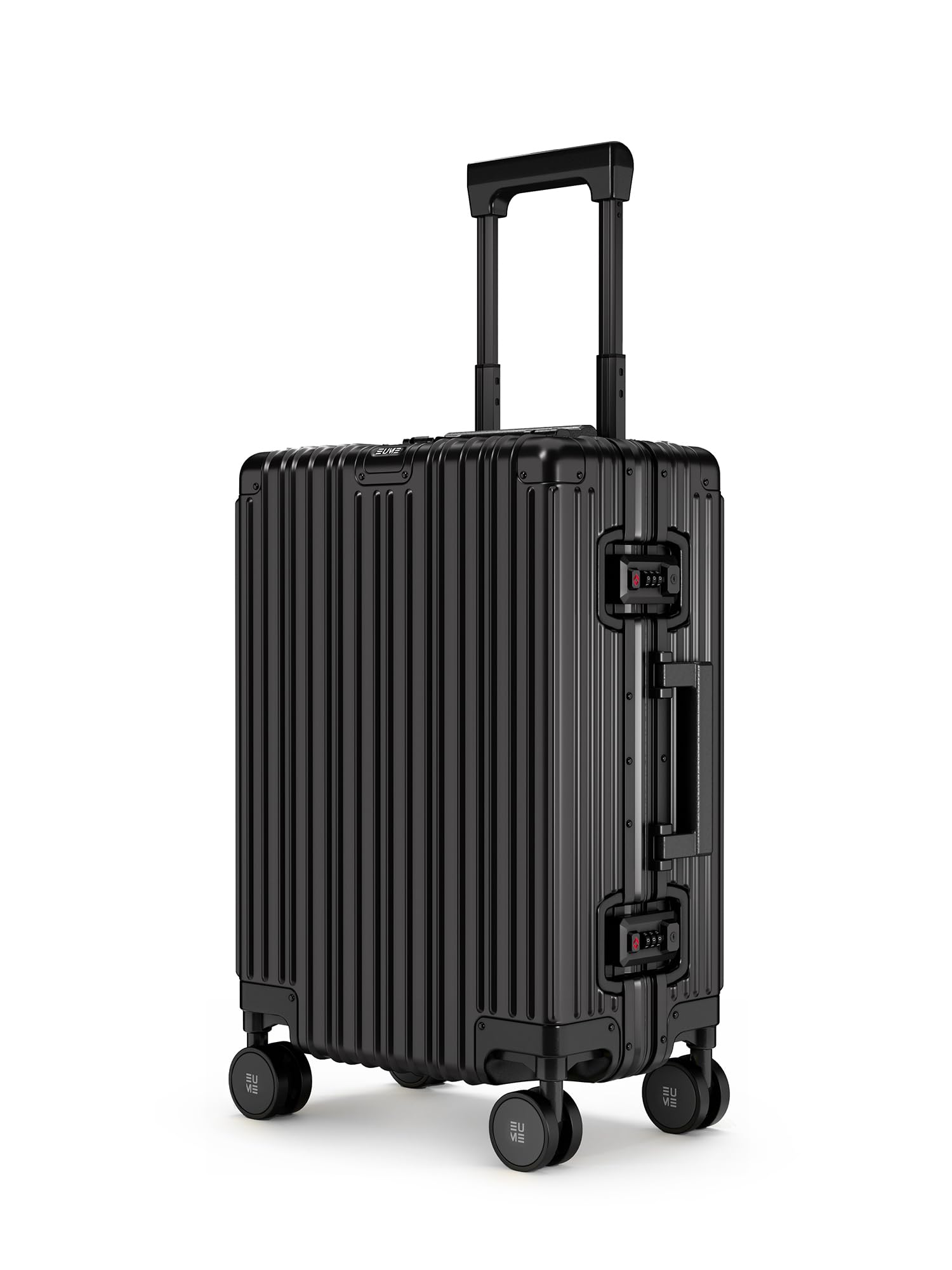 EUME 100% Aluminium Cabin Trolley Bag Small for Travelling 50cm | Durable High-End 8 Silentrun 360 Degree Spinner Wheels | Premium Trolley Bag Small for Travel (Black with Black Wheels)