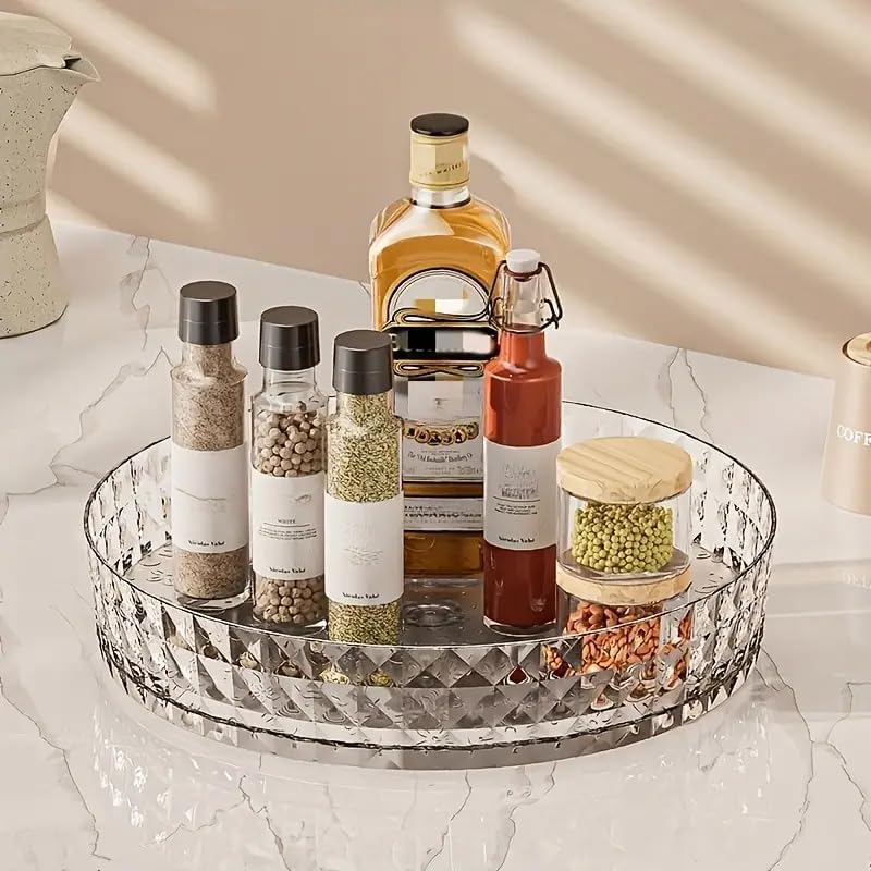 1pc 360掳Rotating Storage Tray, Bathroom Makeup Organizer, Plastic Round Organizer Rack for Bathroom & Kitchen