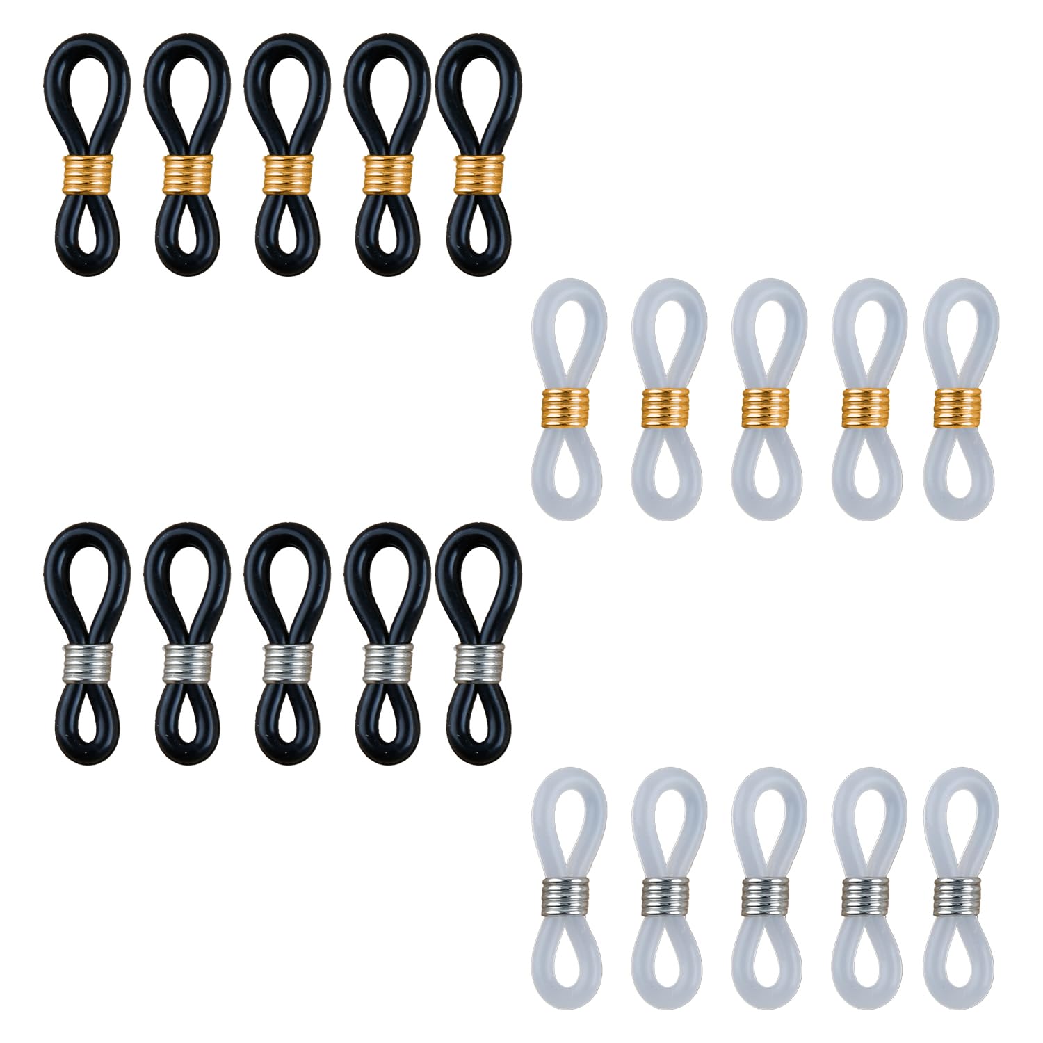 Tabanzhe Unisex Multicolor Adjustable Eyeglass Chains Ends Set-20Pcs Silicone Eyeglass Connector Anti-Slip Eyeglass Chain Loop Retainer Eyeglass Strap Holder Ends For Sunglasses Sports Eyeglasses Chain