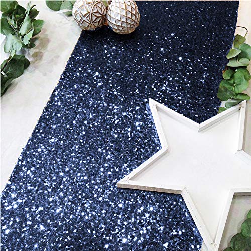 Time to Sparkle TtS 2pcs Paillettes Sequins Chemin de Table 30x275cm Paillette Fête de Mariage Anniversaire Banquet Décoration- Sequin Bleu Foncé