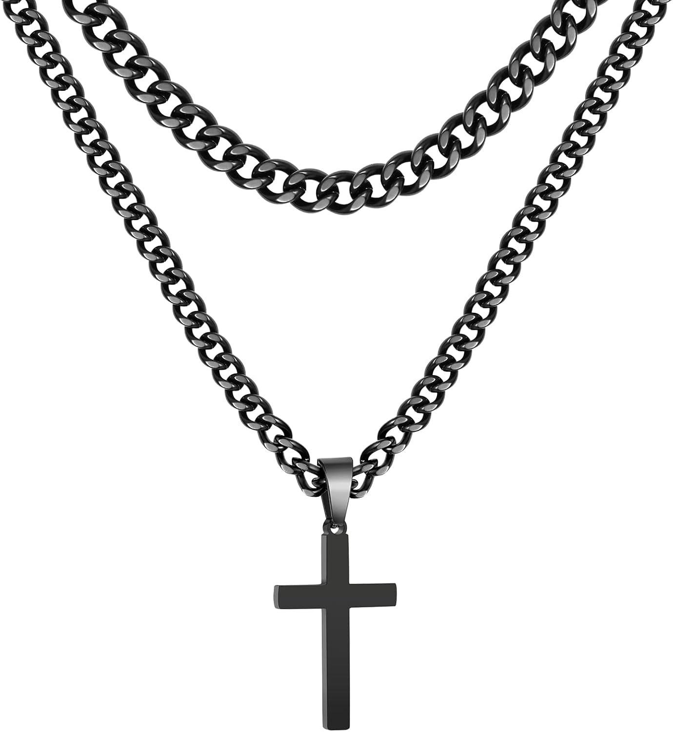 Zocomi Layered Stainless Steel Cross Necklace for Men Boys, Cuban Link Chain Cross Pendant, Religious Jewelry Gifts