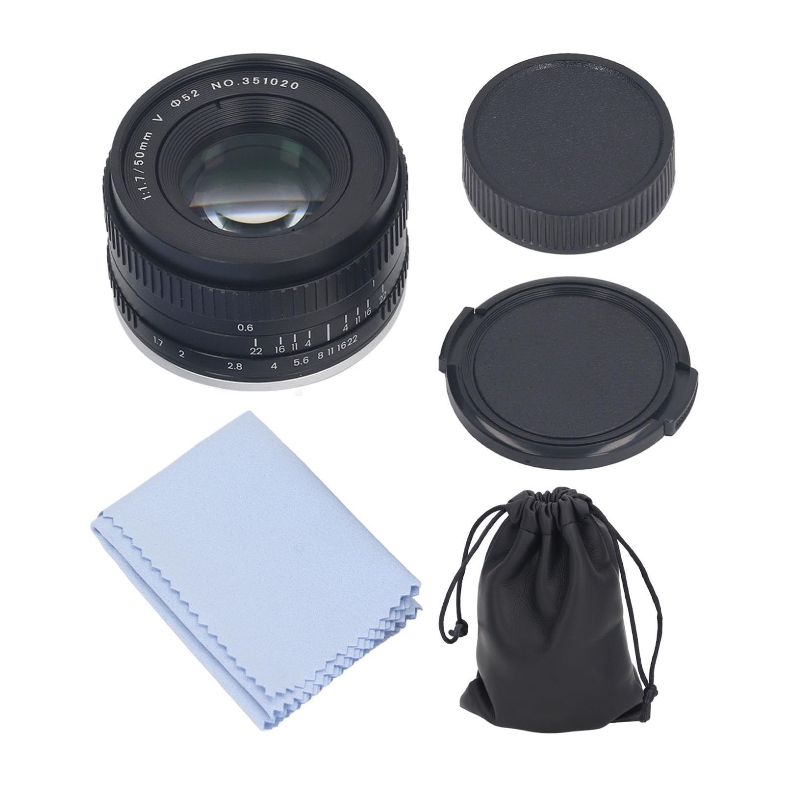 Lente de Enfoque Manual F1.7 de 50 Mm, Gran Apertura de Fotograma Completo para Cámaras con Montura de Rosca Estándar de 42 Mm, con Bolsa de Almacenamiento a Prueba de Polvo,