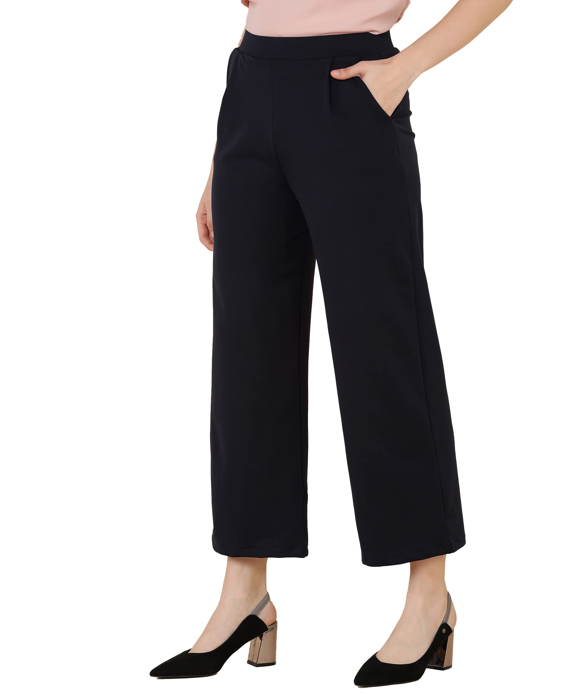 fraulein Women's Formal Office Casual Pleated Parallel Pants Pull On Elastic Closure Regular Fitting with Front Pockets-picture-19