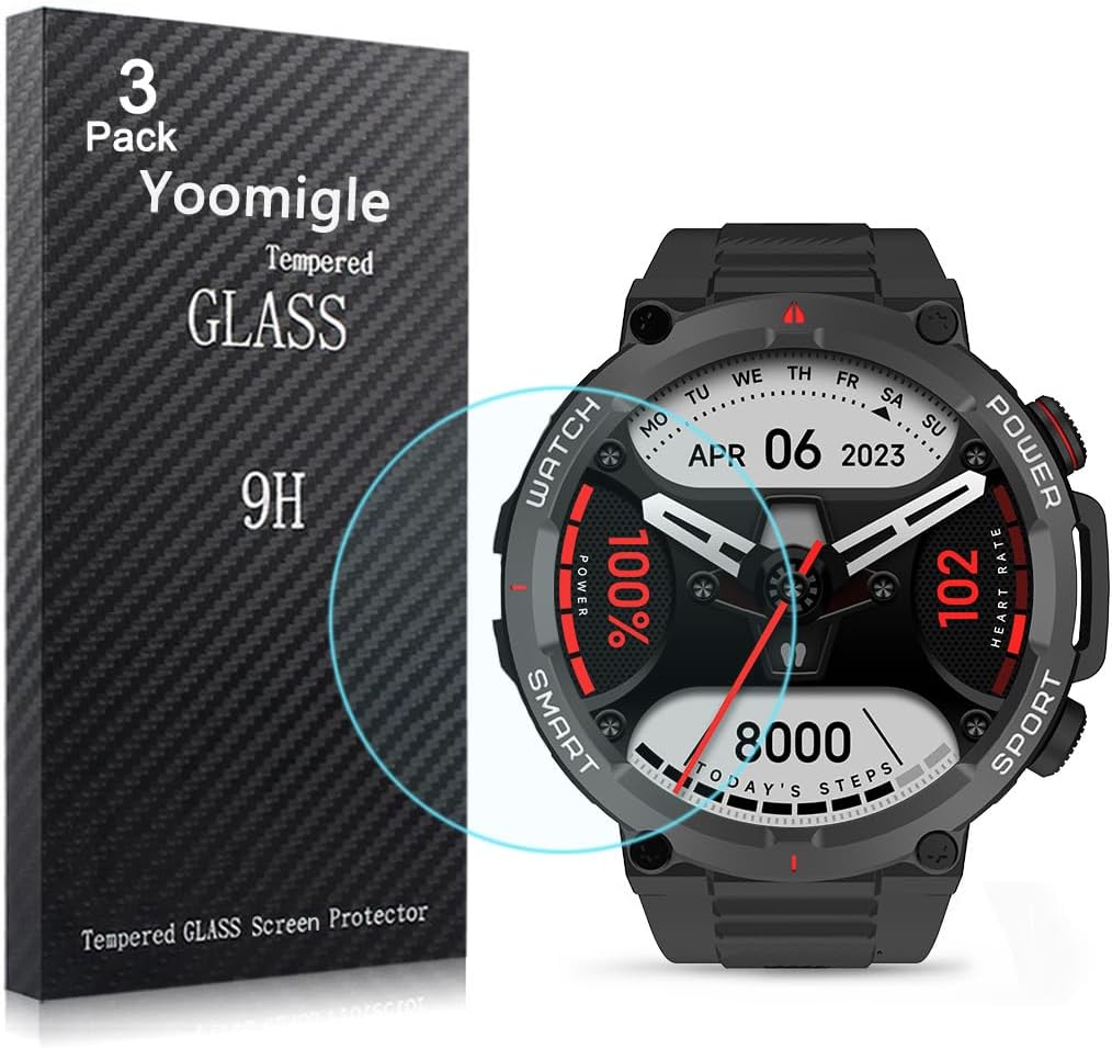 Yoomigle 3 Pack Compatible with Blackview W50 1.39 Inch Smartwatch Screen Protector Tempered Glass Compatible for IOWODO W50 1.39” Smart Watch Screen Protectors Foils Glass Anti-Scratch