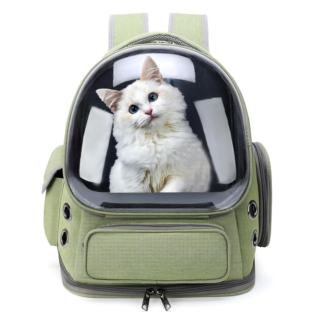 Cat Backpack Carrier, Breathable Cat Carrier Large Space Bubble Pet Backpack for Kitty Small Dog up to 12 catties, Transparent & Foldable Pet Carrier for Travel Hiking