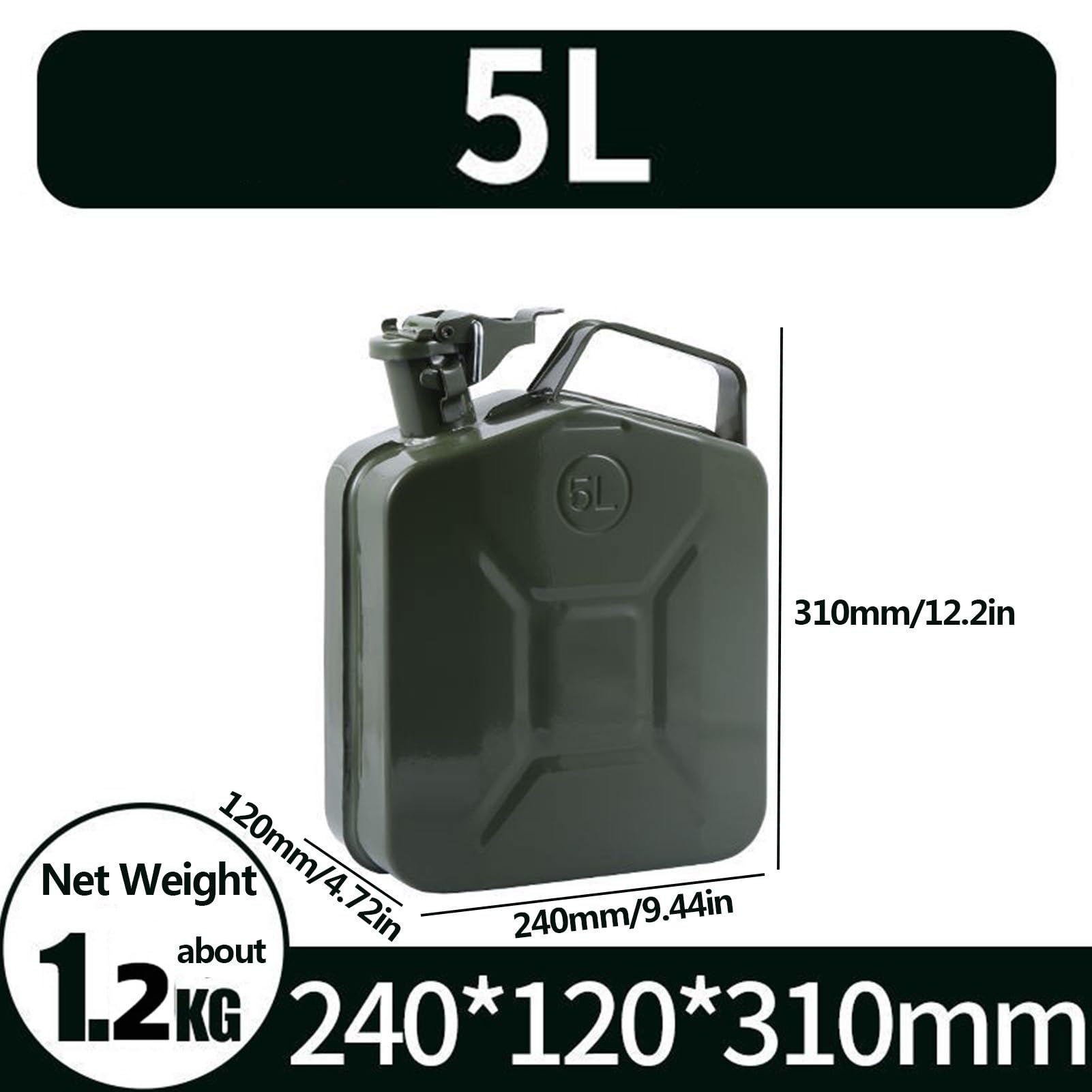 Tanques de Combustible Metal ecológicos 5 l, 10 l y 20 para automóviles, bidones Gasolina, Gasolina Motocicletas, contenedores Aceite, bidón Combustible(5L)