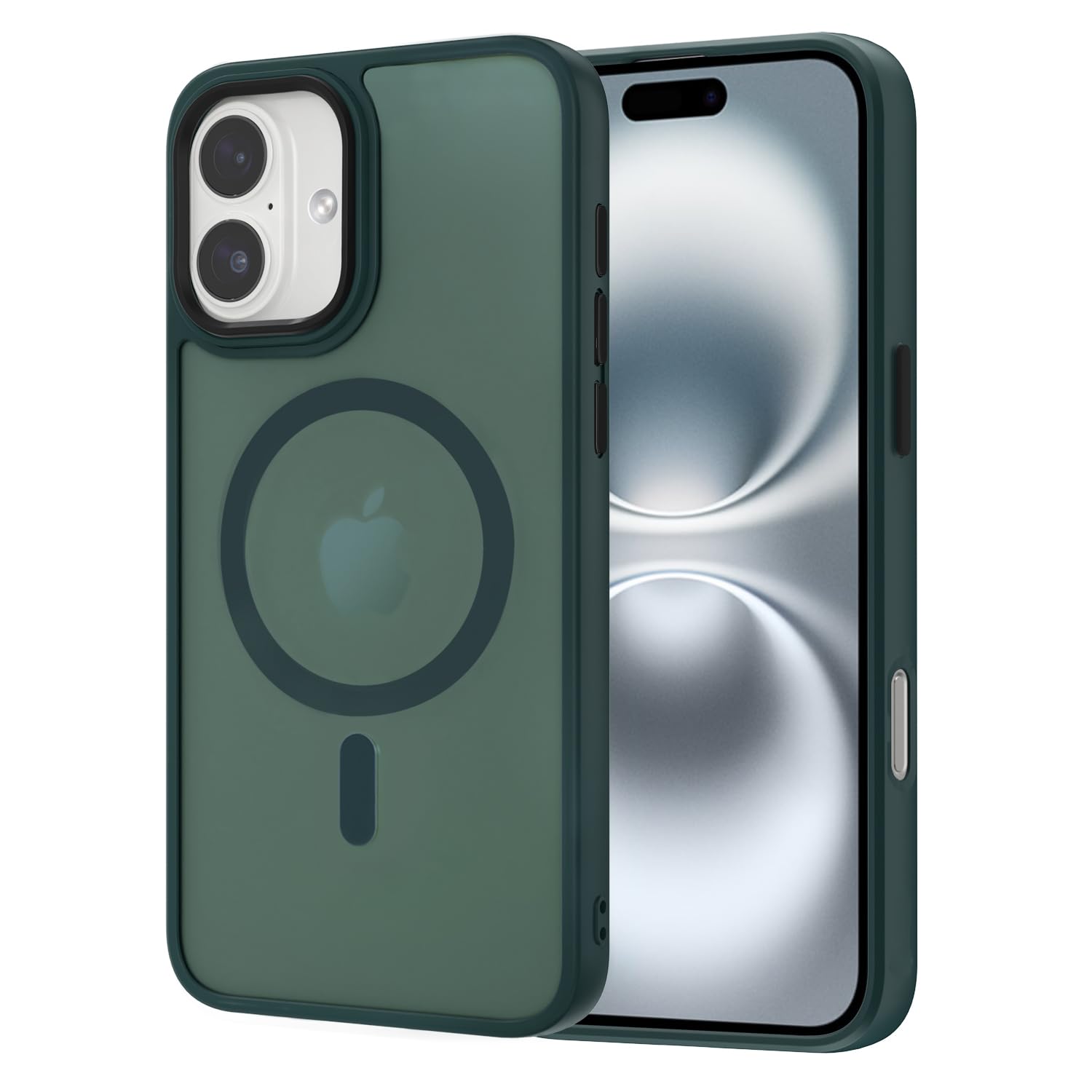 AOMYKE Cover Magnetica per iPhone 16, Custodia iPhone 16 Compatibile con MagSafe, Traslucida Opaca Posteriore Sottile PC+TPU Bumper Antiurto Case - Verde