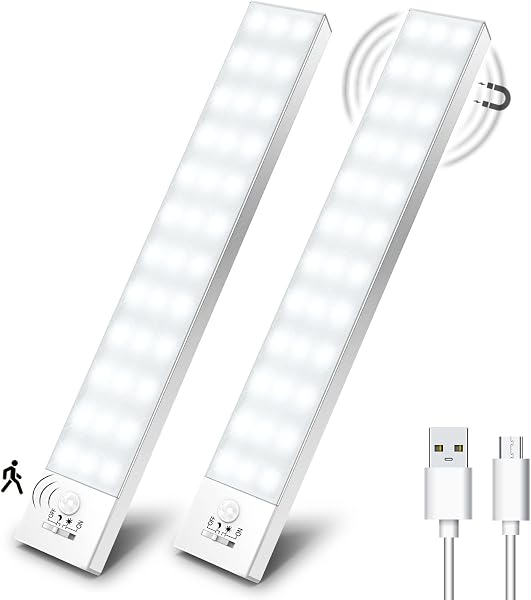 OUILA Luz LED Armario Magnética con Sensor Movimiento Blanco Natural 5000K 36 LEDs 4 Modos Luz LED Adhesiva USB Recargable 1000mAh Luce para Cocina, Armario, Escalera, Pasillo, Garaje-2 Piezas - 1