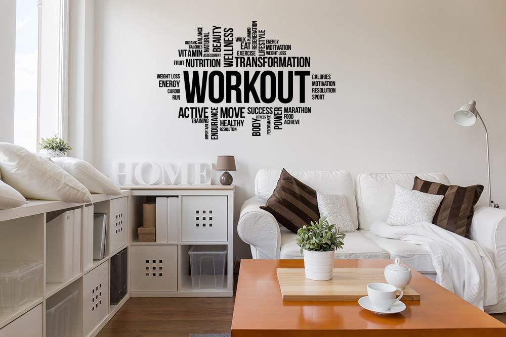 Workout Word Cloud Wall Sticker Gym Motivational Quote Vinyl Decal Sports Inspirational Saying Lettering Art Fitness Decorations for Home Bodybuilding Training Room Decor fgm41