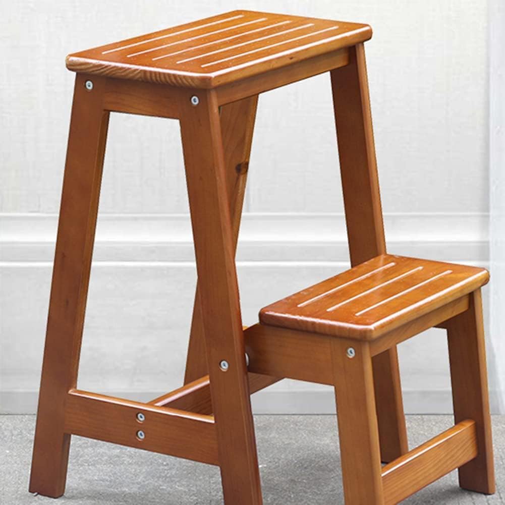 Step Stool,Wooden 2-Step Folding Flip 2-in-1 Stool Ladder Portable Multifunctional Library-Office-Loft Step Stool,Easy Storage
