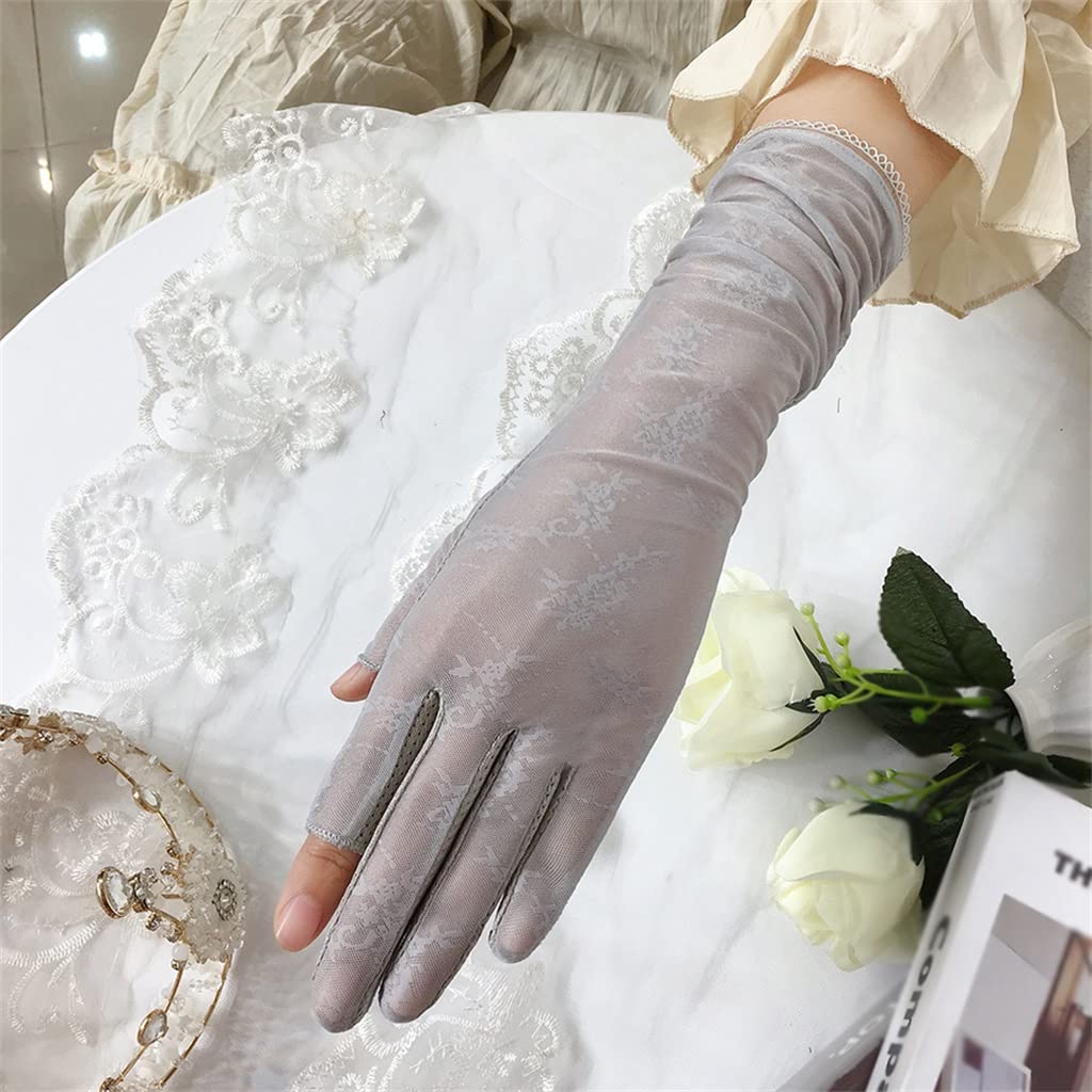 Ladies Thin Ice Silk Fingerless Breathable Mid-length Stretch Driving Riding Touch Screen Gloves