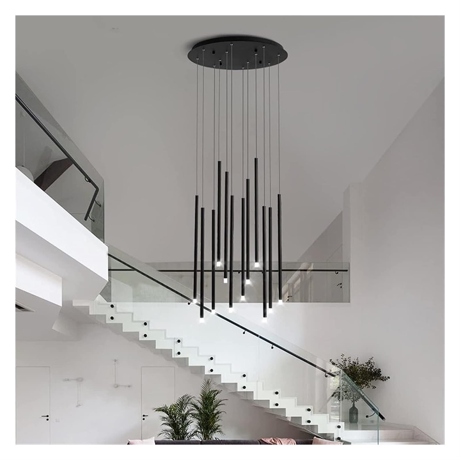 Lámpara Colgante Led Moderna de Tubo Largo para Escaleras, Araña en Espiral, Luz Suspendida de Altura Ajustable para Isla de Cocina, Sala de Estar, Vestíbulo (Luz Blanca Dorada, 8 Luces, 50 Cm)./Luz B